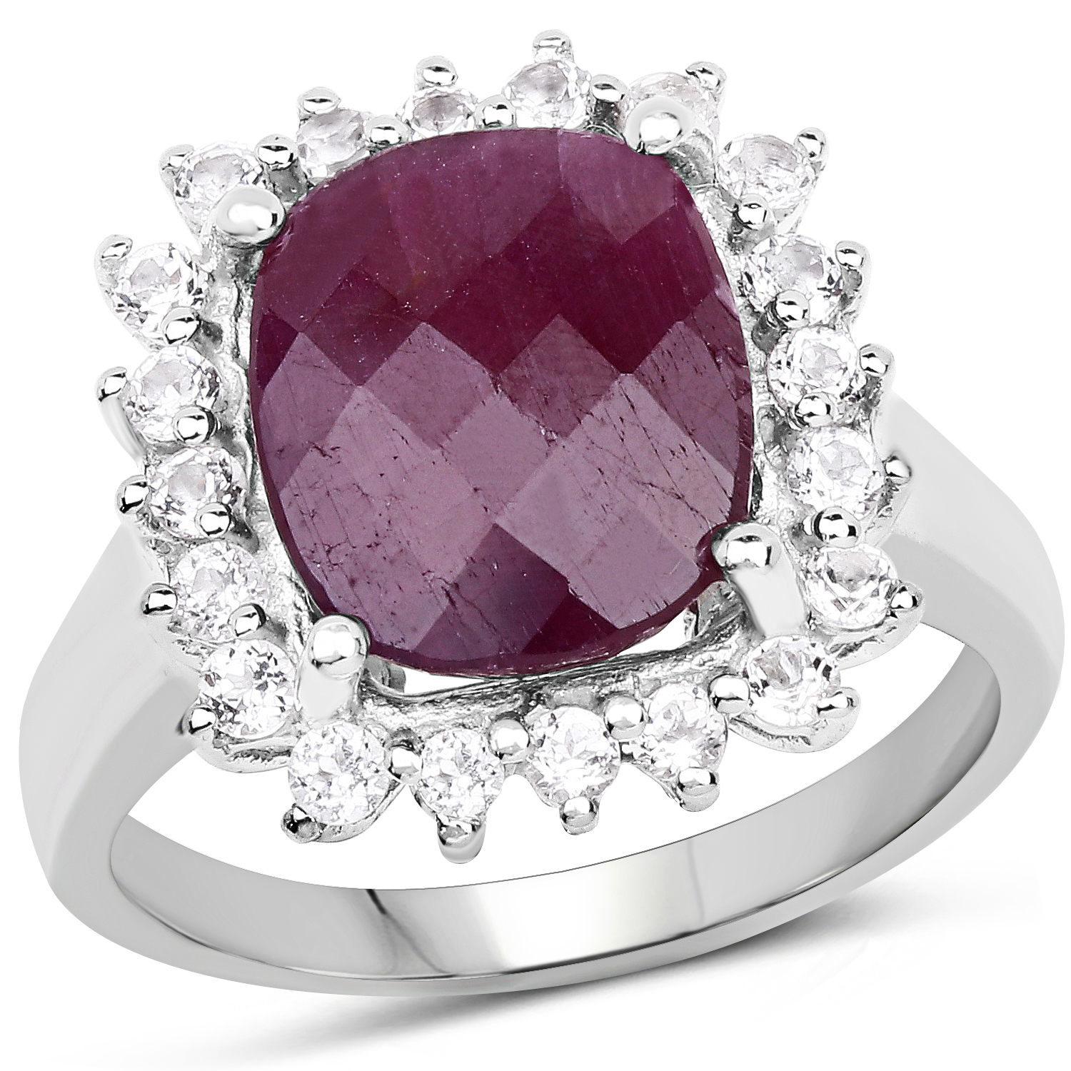 7.20 Carat Genuine Ruby & White Topaz .925 Sterling Silver Ring