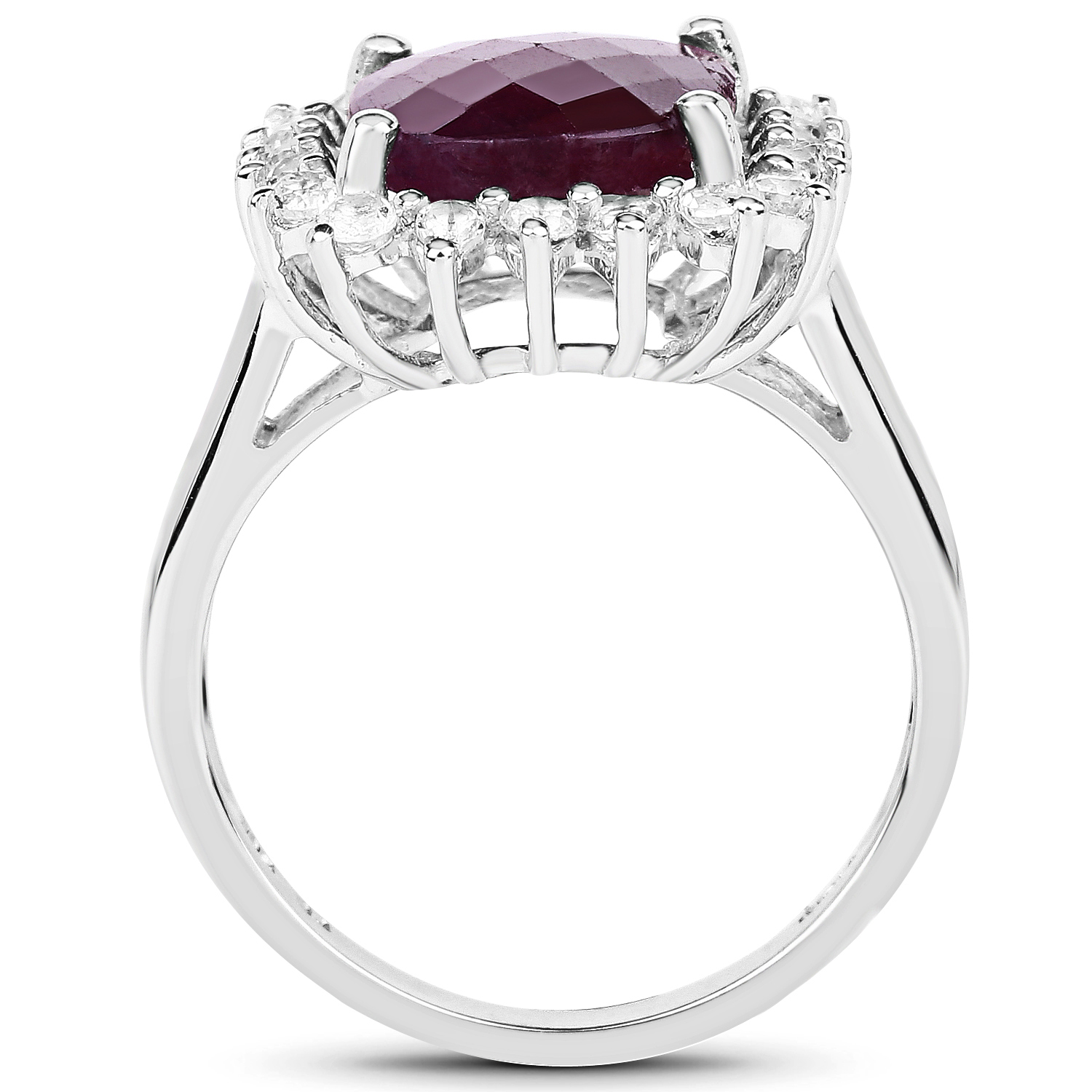 7.20 Carat Genuine Ruby & White Topaz .925 Sterling Silver Ring