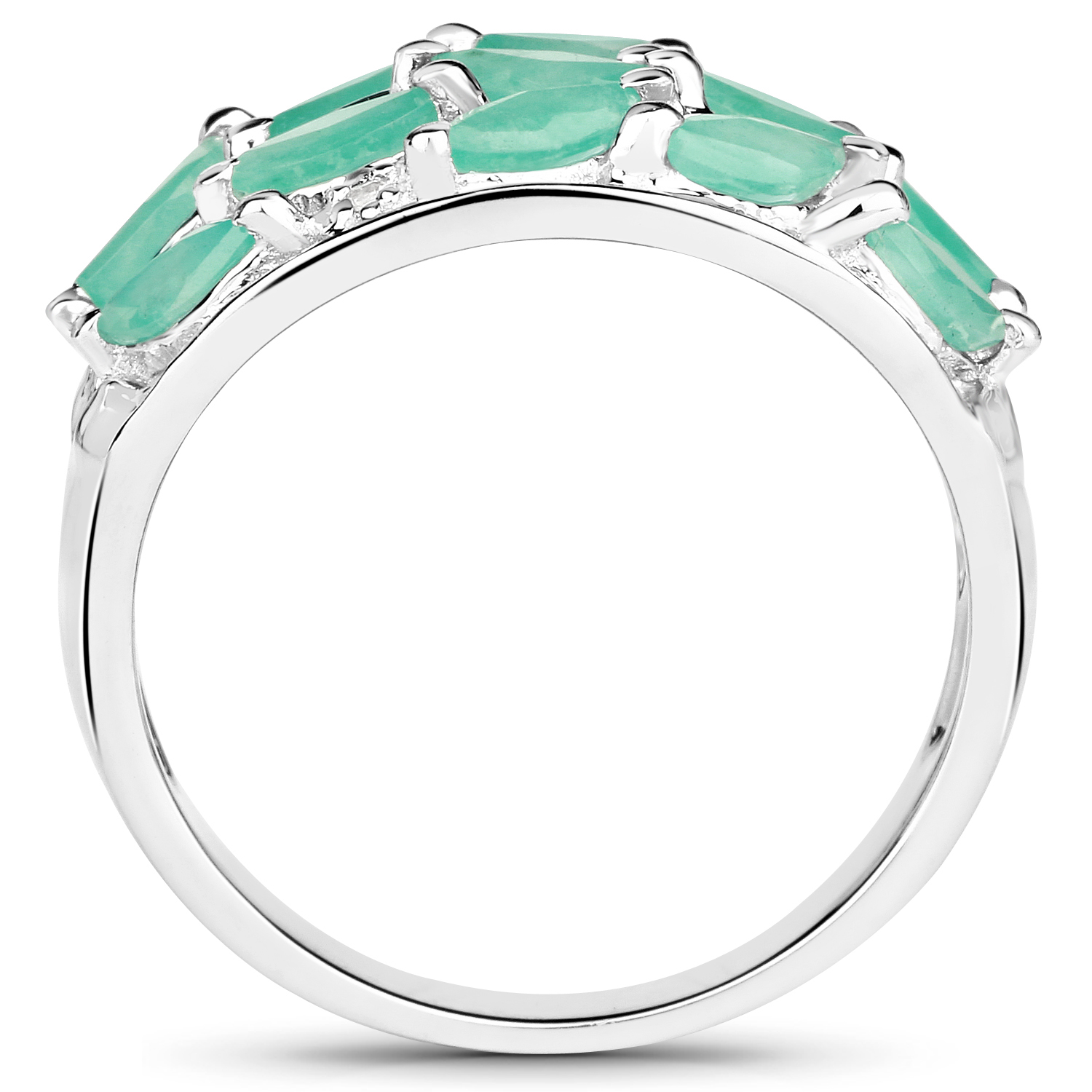 1.56 Carat Genuine Emerald and White Topaz .925 Sterling Silver Ring