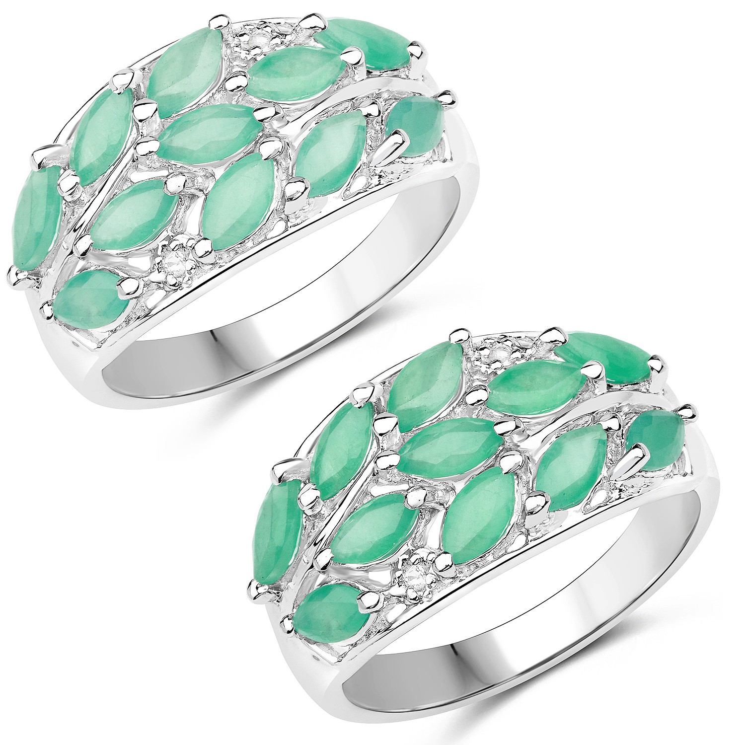 1.56 Carat Genuine Emerald and White Topaz .925 Sterling Silver Ring