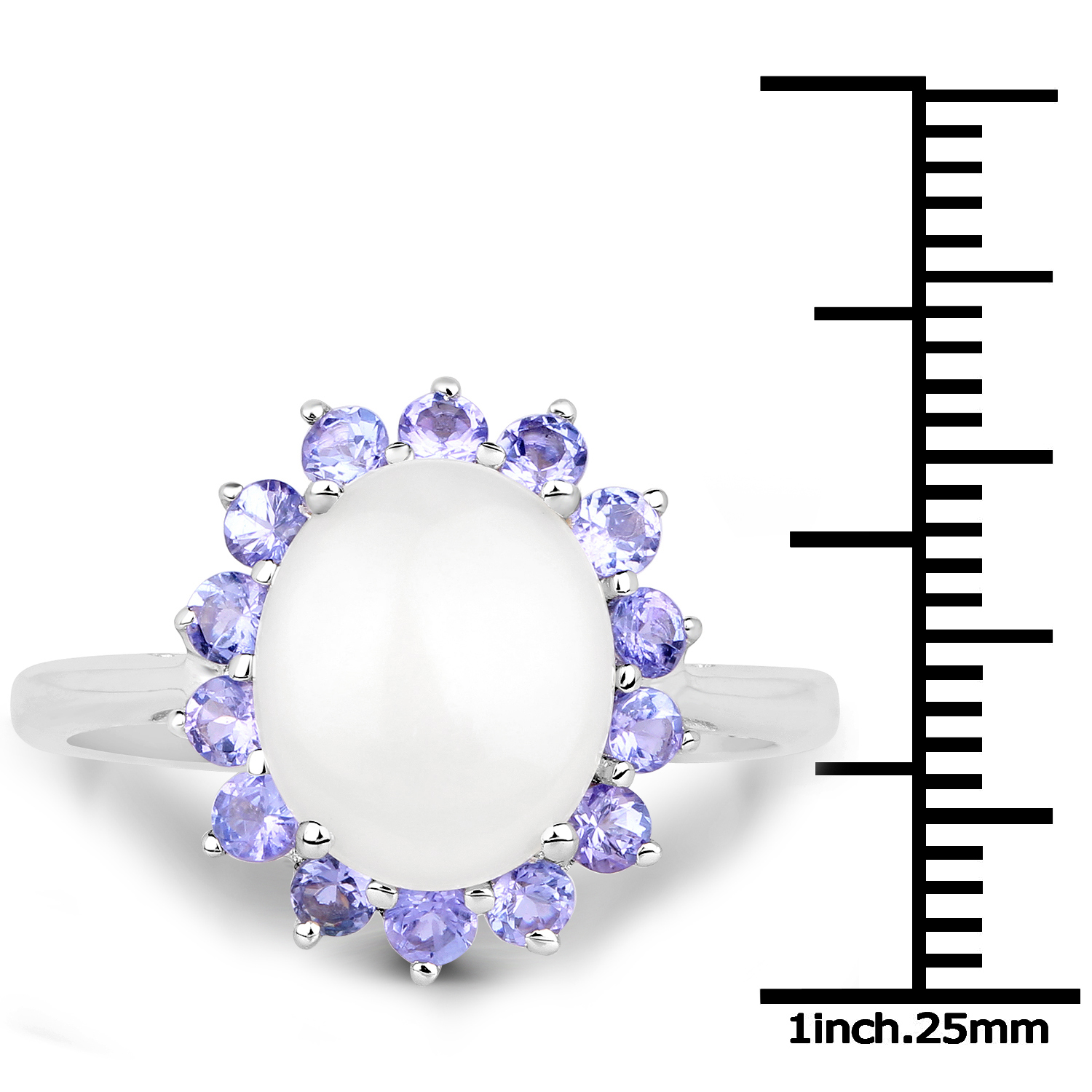 3.38 Carat Genuine Opal and Tanzanite .925 Sterling Silver Ring