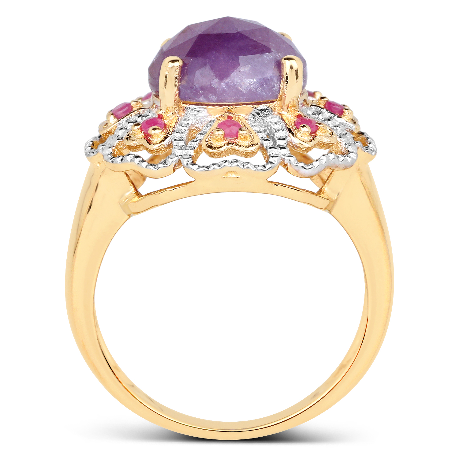 14K Yellow Gold Plated 5.55 Carat Genuine Pink Sapphire & Ruby .925 Sterling Silver Ring