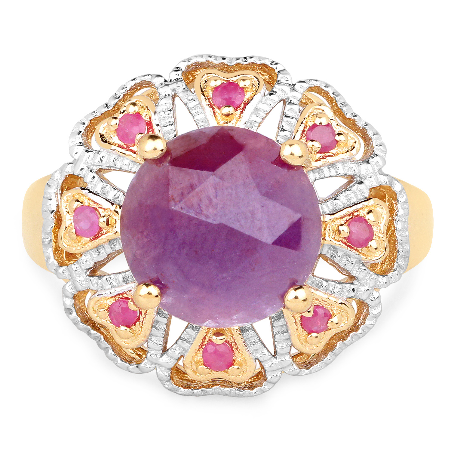 14K Yellow Gold Plated 5.55 Carat Genuine Pink Sapphire & Ruby .925 Sterling Silver Ring
