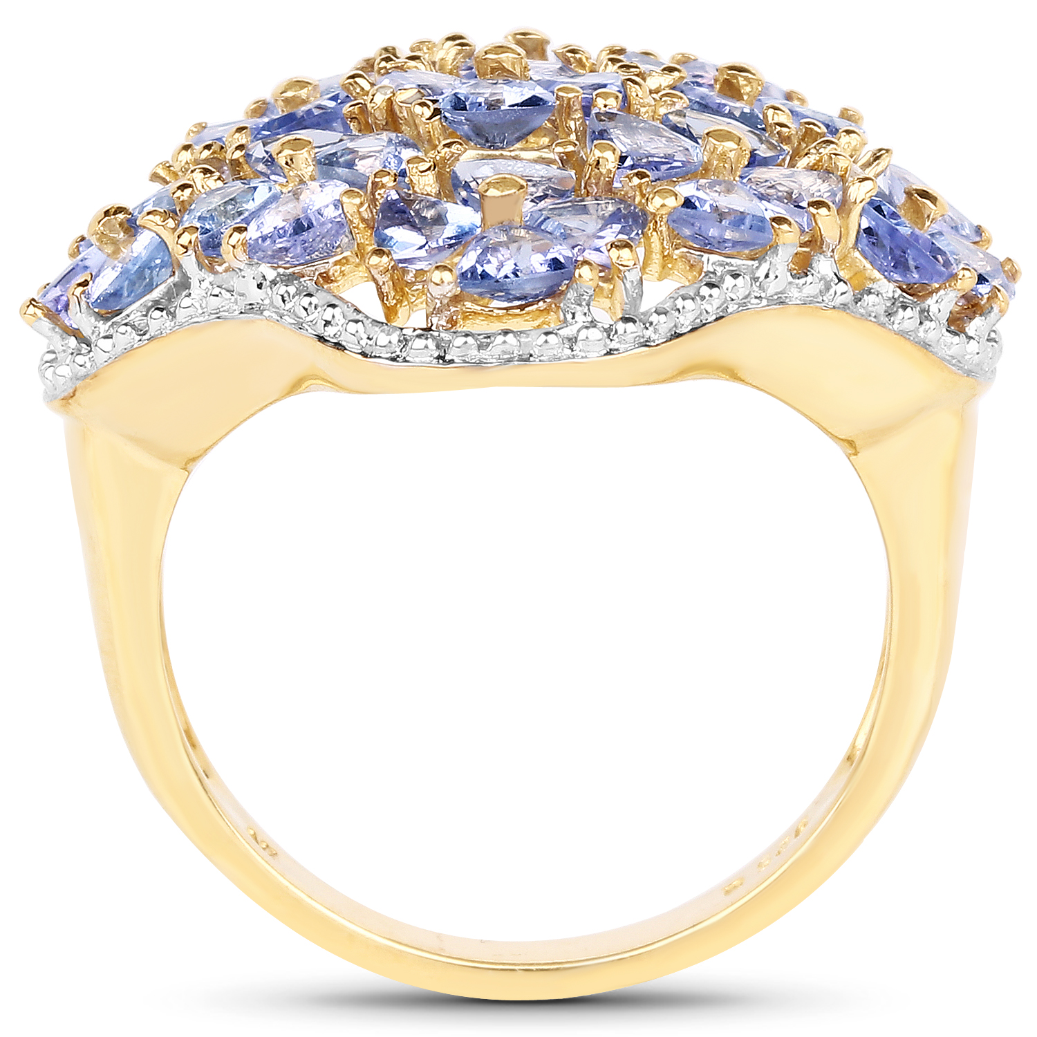 14K Yellow Gold Plated 3.60 Carat Genuine Tanzanite .925 Sterling Silver Ring