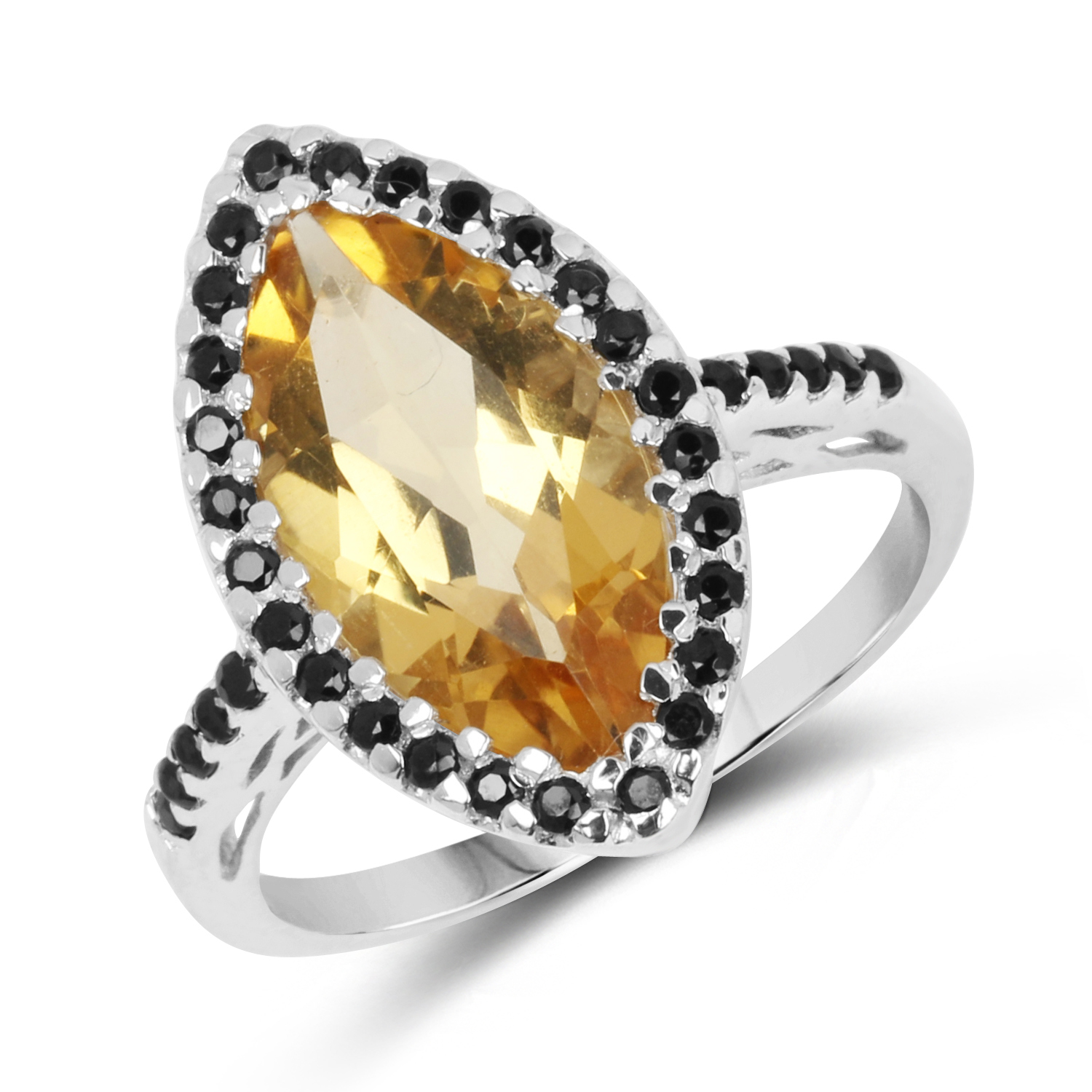 2.59 Carat Genuine Citrine and Black Spinel .925 Sterling Silver Ring