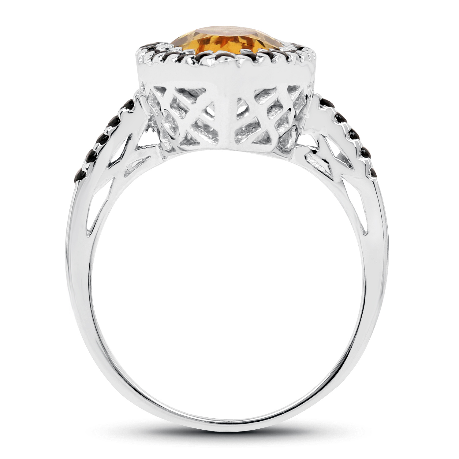 2.59 Carat Genuine Citrine and Black Spinel .925 Sterling Silver Ring