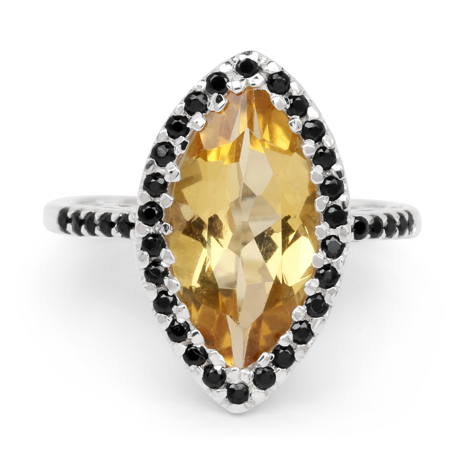 2.59 Carat Genuine Citrine and Black Spinel .925 Sterling Silver Ring