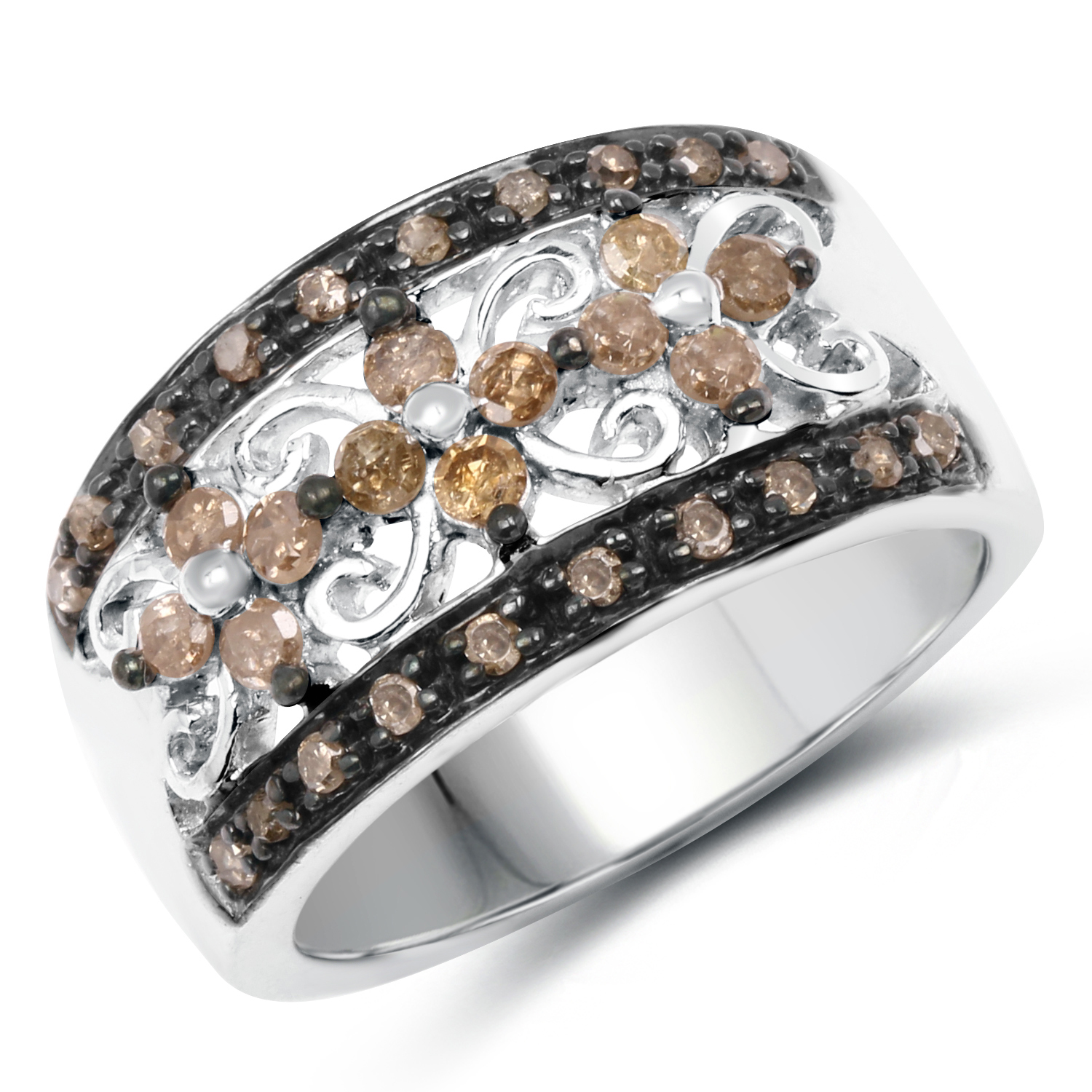 0.52 Carat Genuine Champagne Diamond .925 Sterling Silver Ring