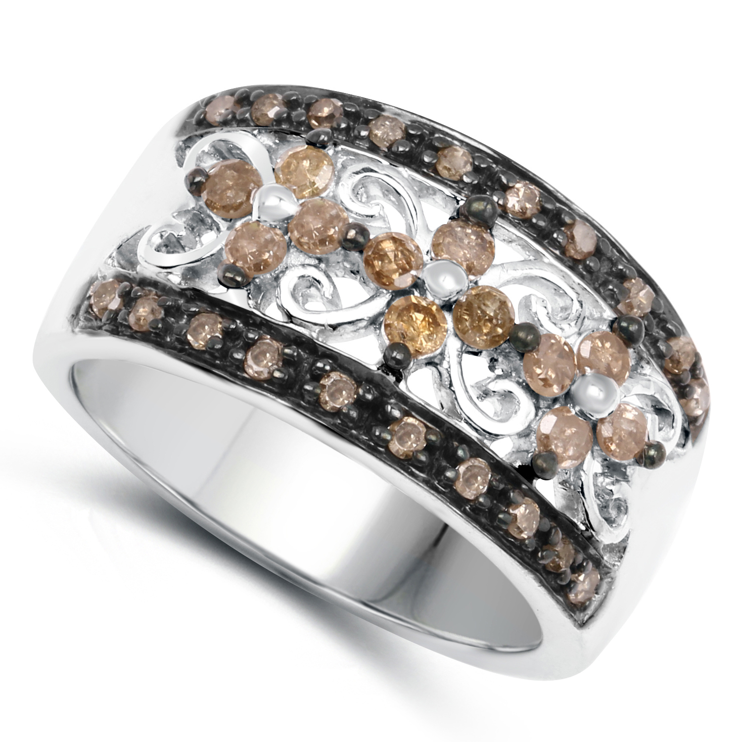 0.52 Carat Genuine Champagne Diamond .925 Sterling Silver Ring