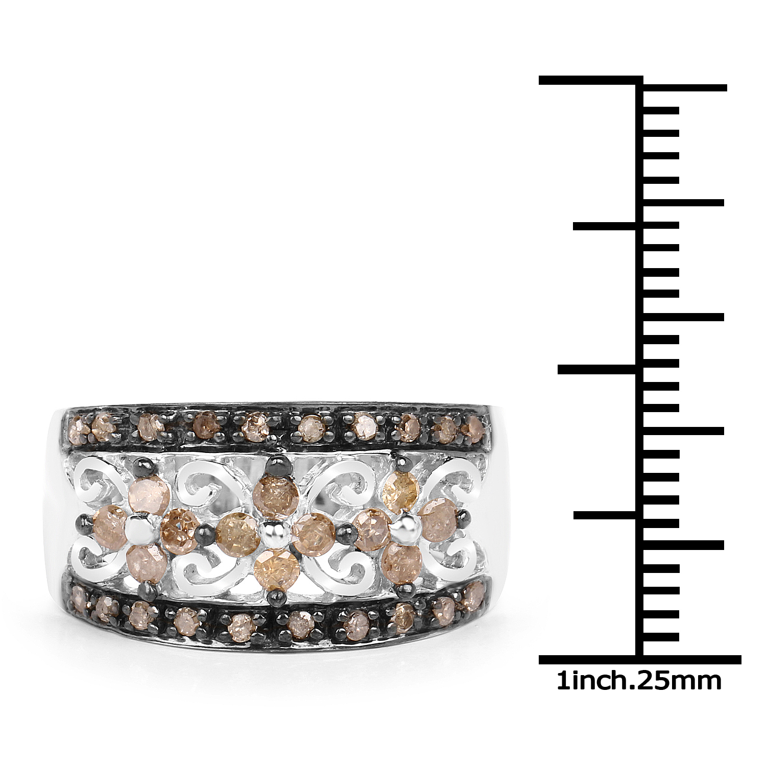 0.52 Carat Genuine Champagne Diamond .925 Sterling Silver Ring