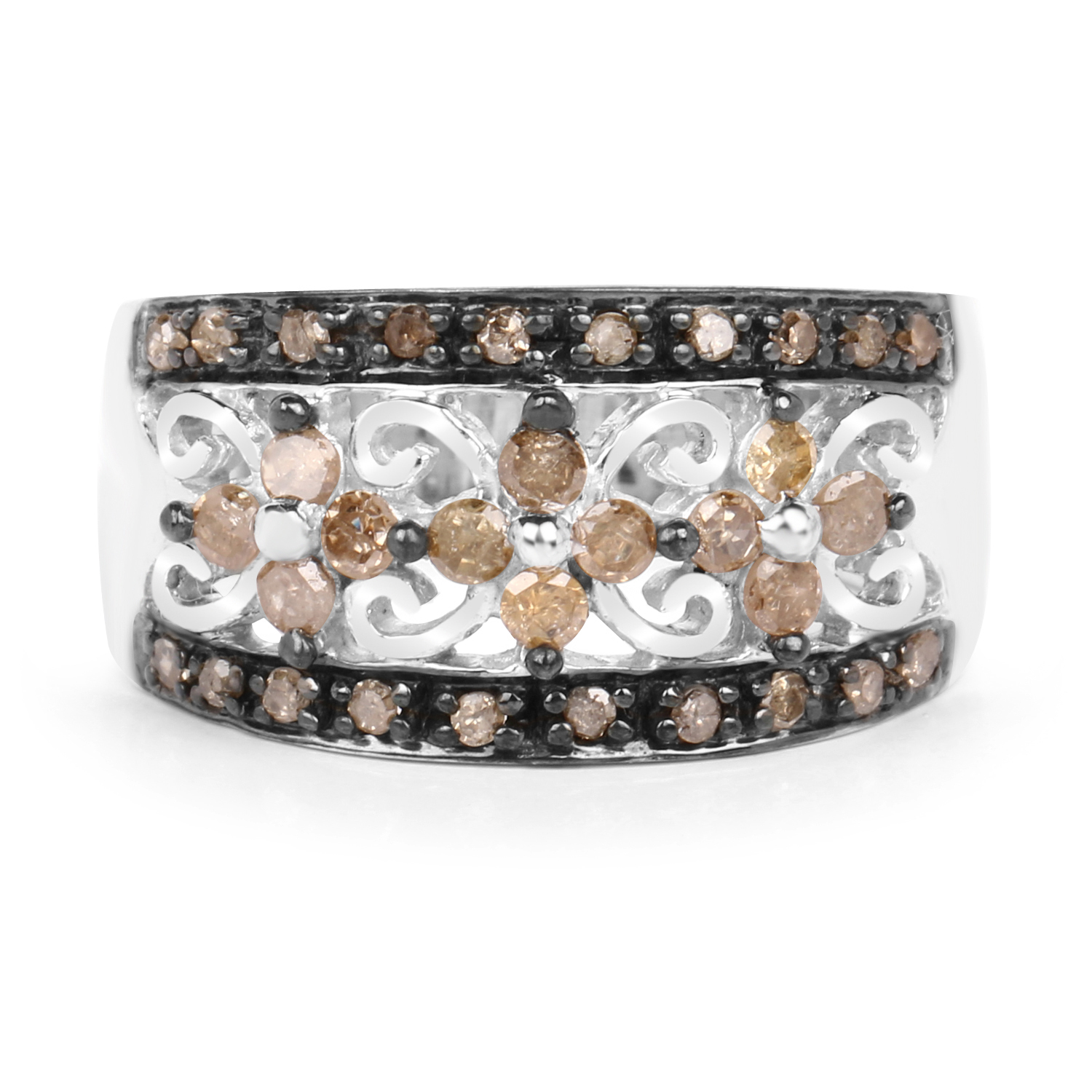 0.52 Carat Genuine Champagne Diamond .925 Sterling Silver Ring