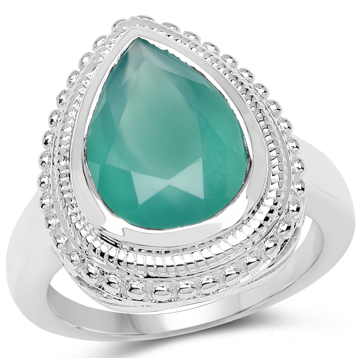 4.35 Carat Genuine Green Onyx .925 Sterling Silver Ring