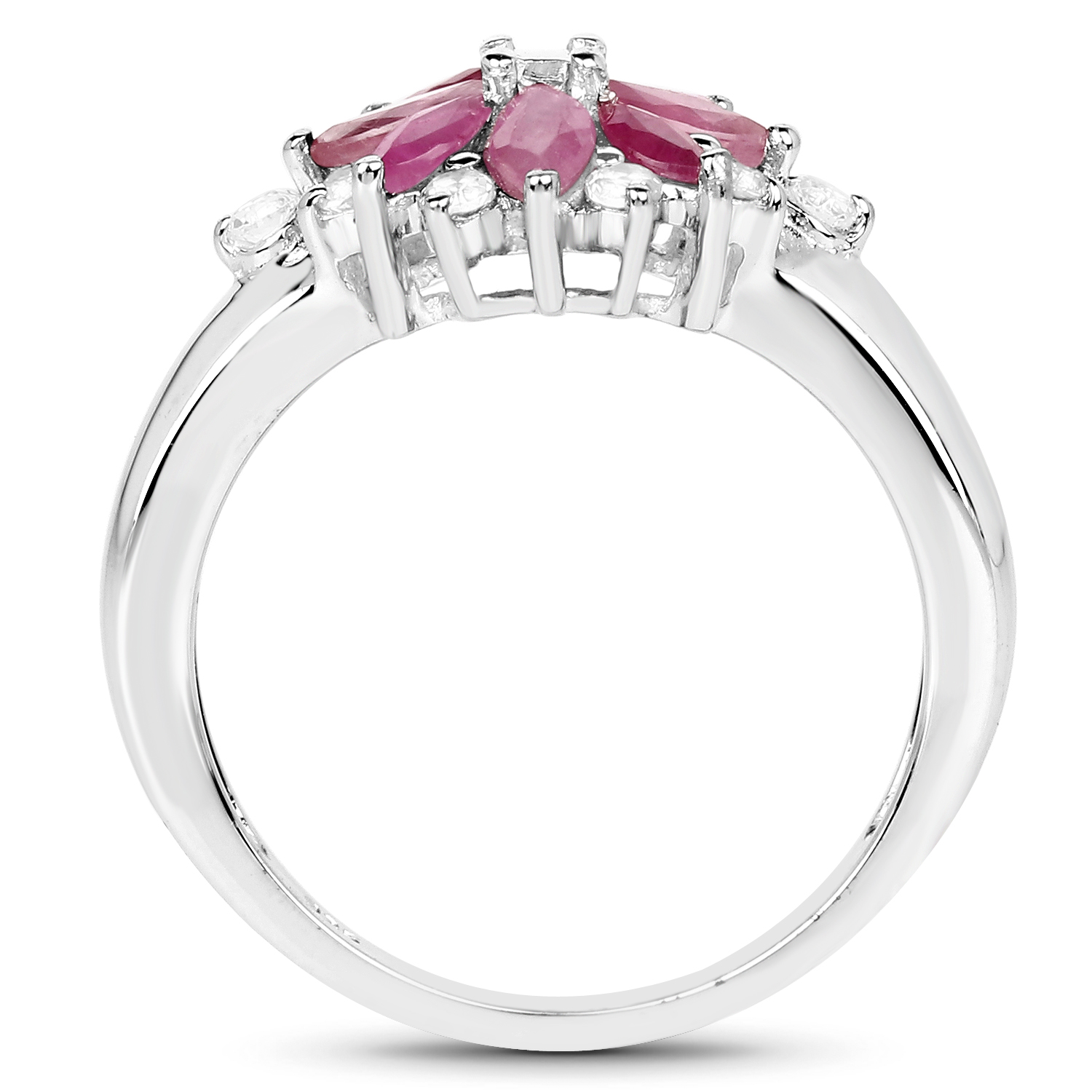 1.24 Carat Genuine Ruby and White Topaz .925 Sterling Silver Ring