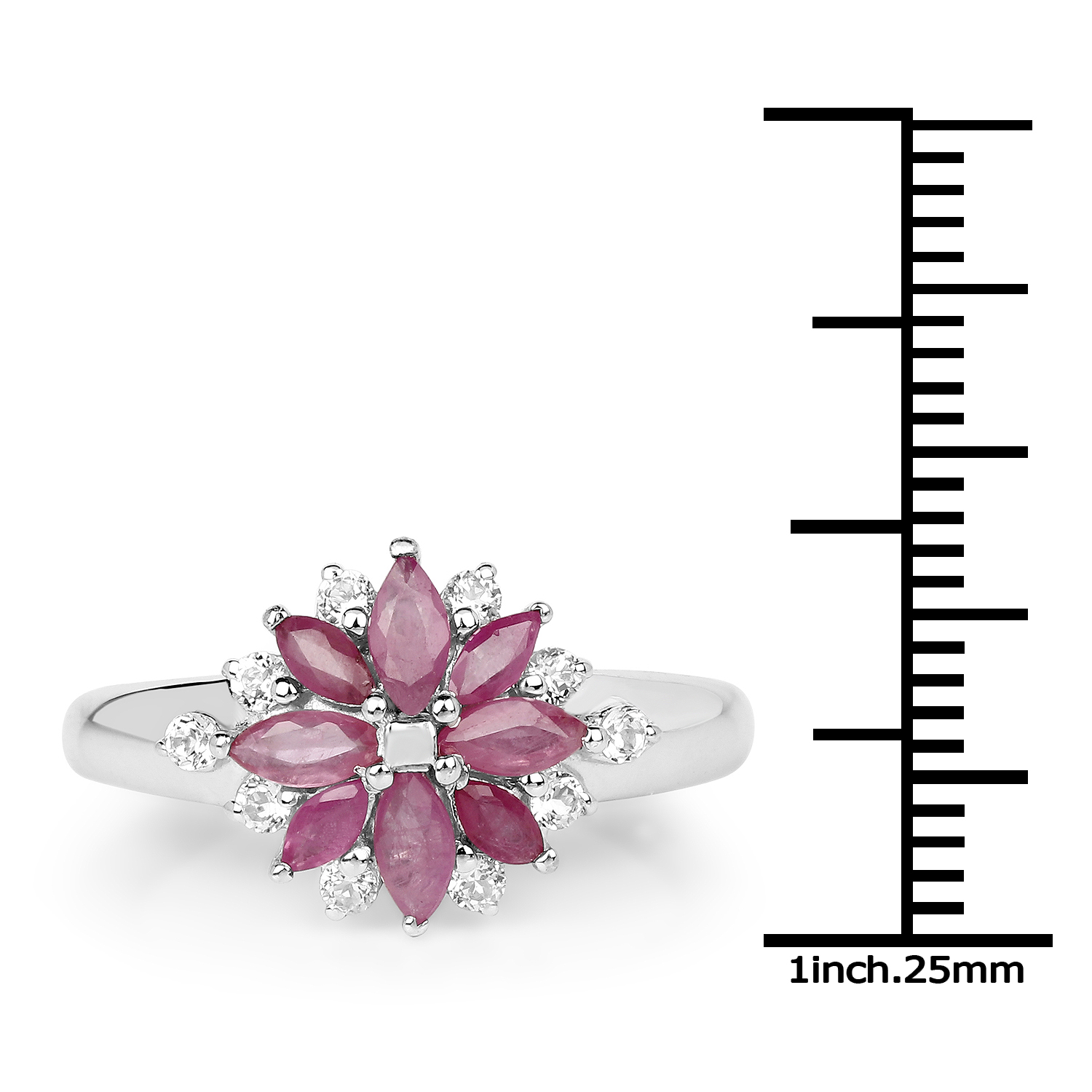 1.24 Carat Genuine Ruby and White Topaz .925 Sterling Silver Ring