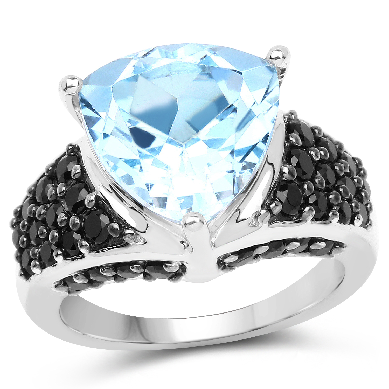 5.49 Carat Genuine Blue Topaz and Black Spinel .925 Sterling Silver Ring