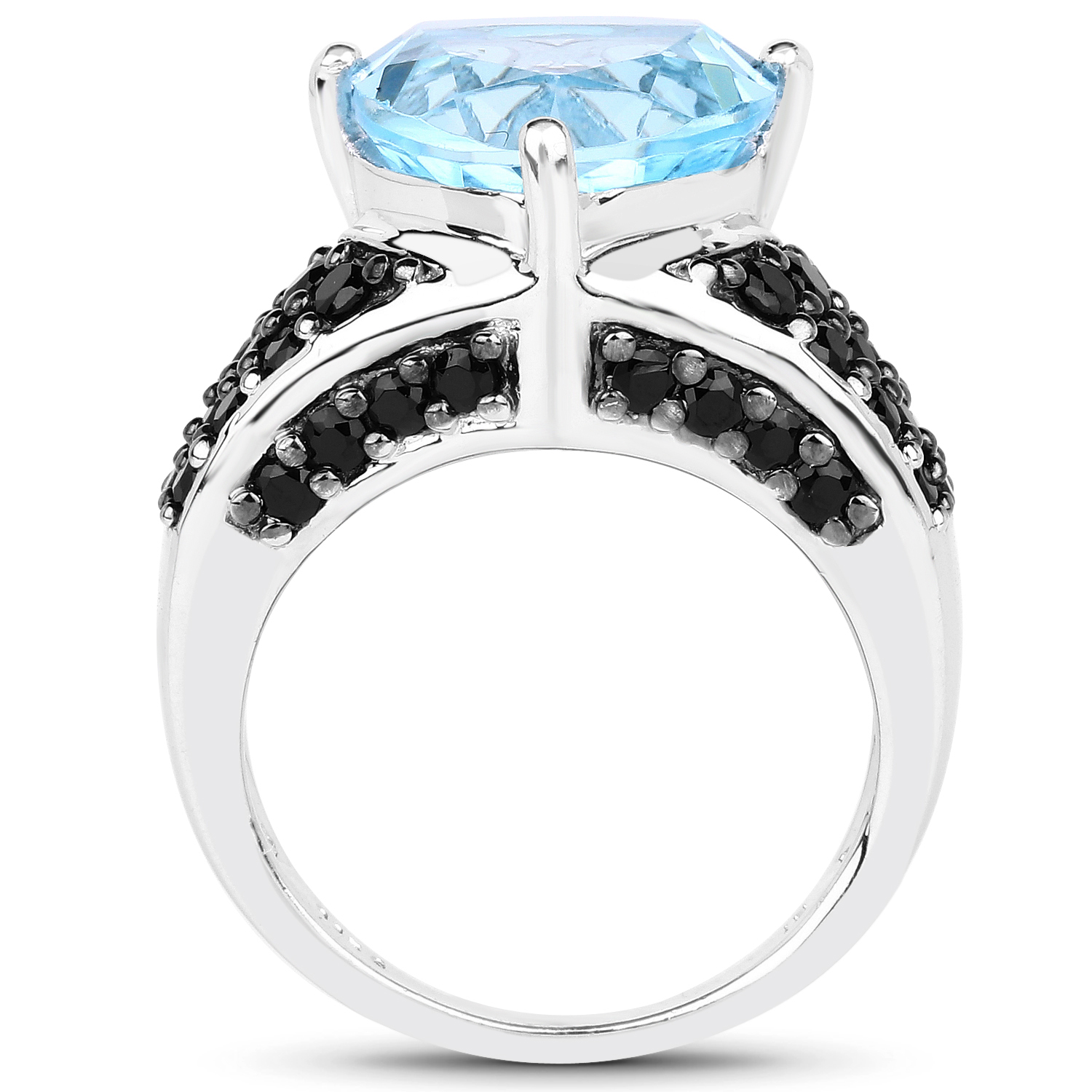5.49 Carat Genuine Blue Topaz and Black Spinel .925 Sterling Silver Ring