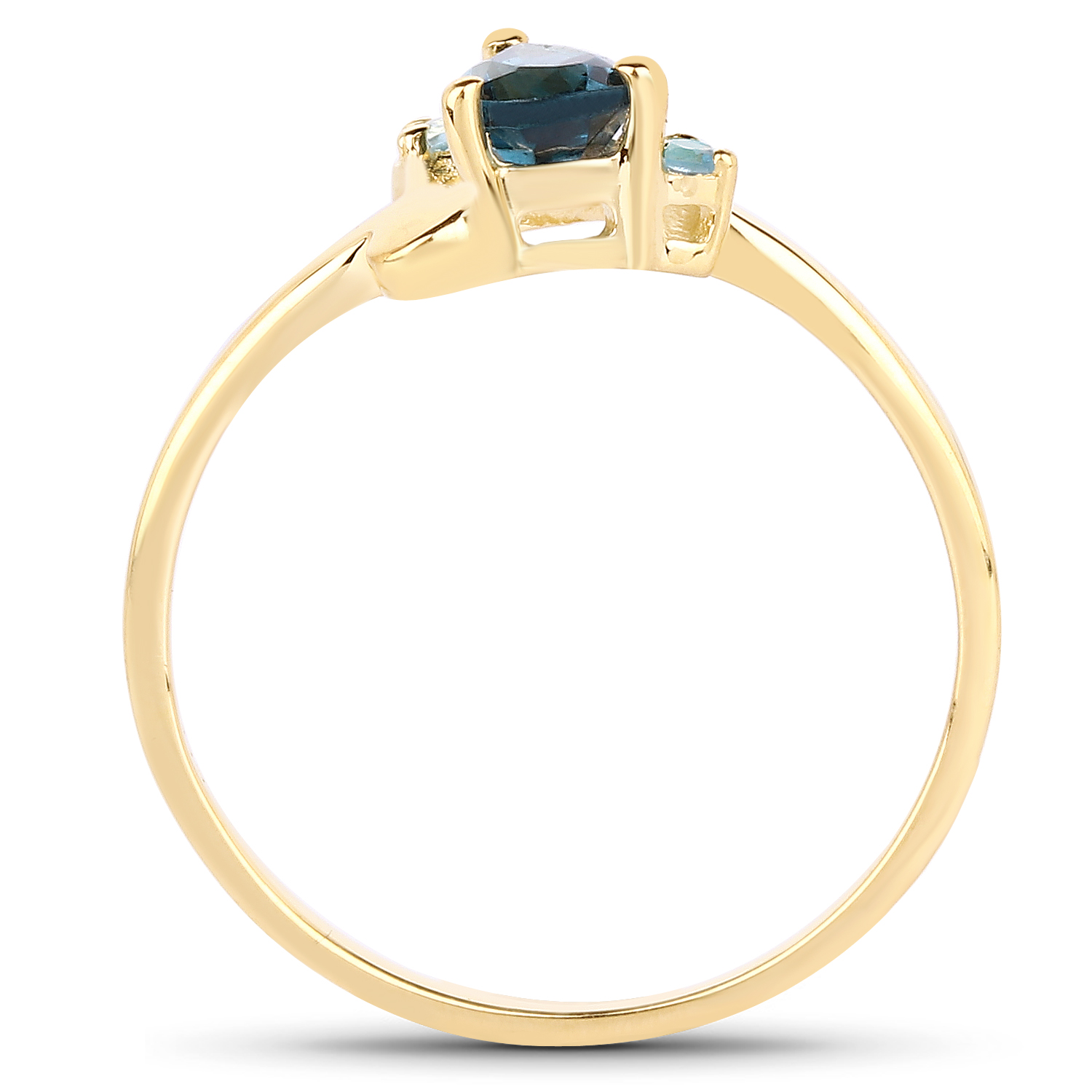 14K Yellow Gold Plated 0.58 Carat Genuine London Blue Topaz and Swiss Blue Topaz .925 Sterling Silver Ring