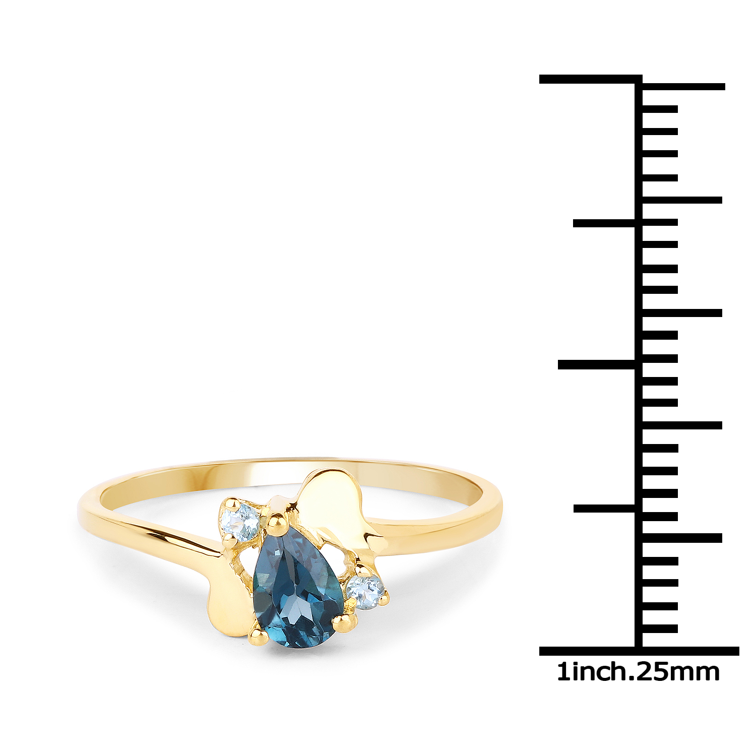 14K Yellow Gold Plated 0.58 Carat Genuine London Blue Topaz and Swiss Blue Topaz .925 Sterling Silver Ring