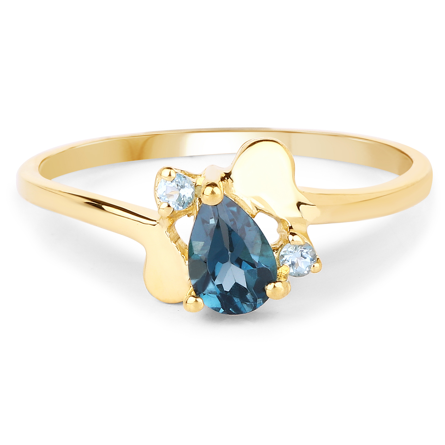 14K Yellow Gold Plated 0.58 Carat Genuine London Blue Topaz and Swiss Blue Topaz .925 Sterling Silver Ring