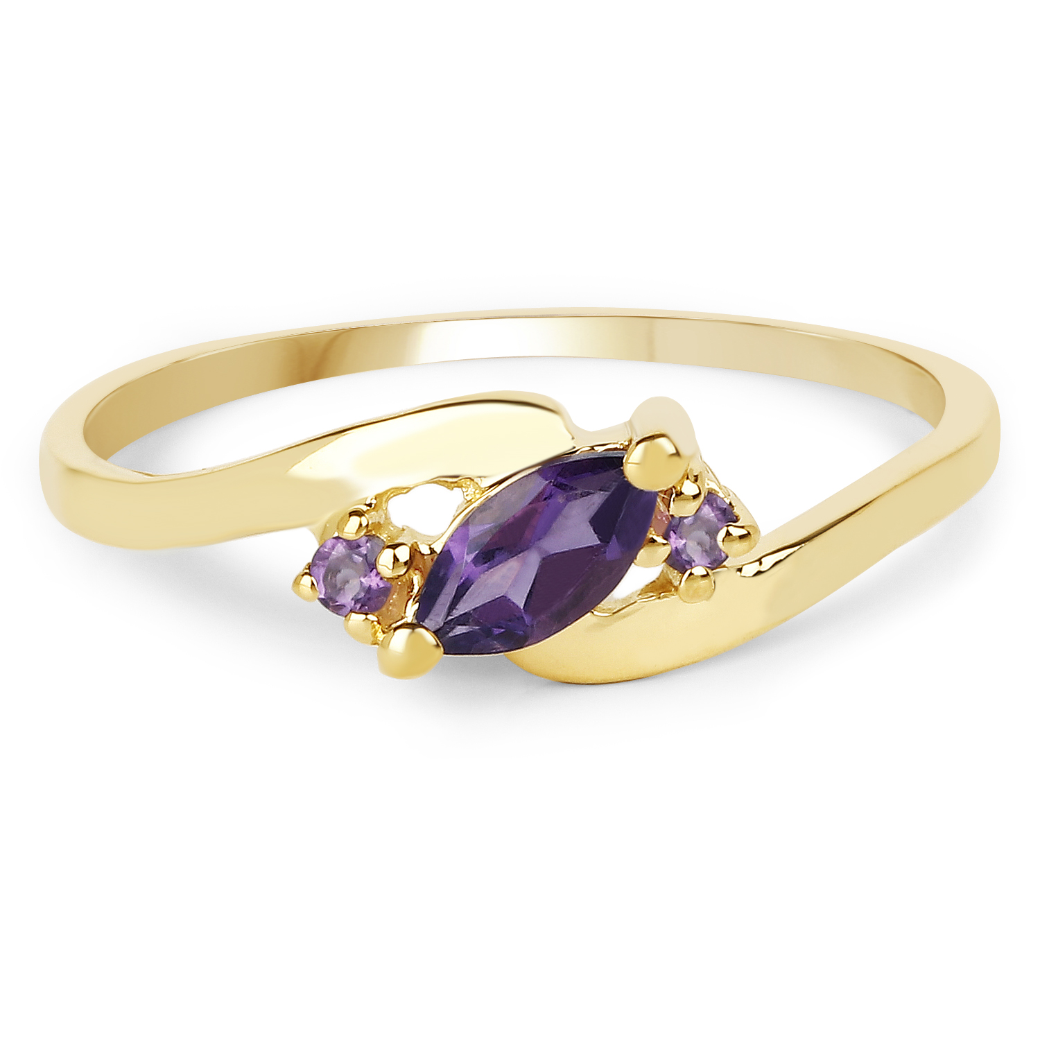 14K Yellow Gold Plated 0.27 Carat Genuine Amethyst .925 Sterling Silver Ring