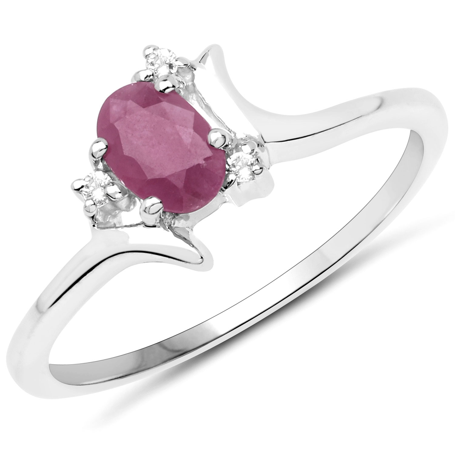 0.61 Carat Genuine Ruby and White Topaz .925 Sterling Silver Ring