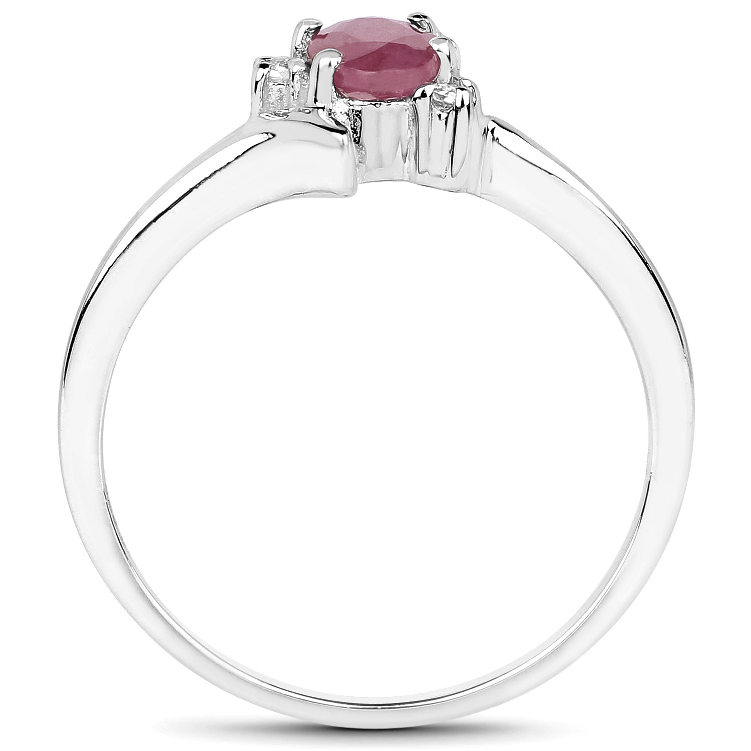 0.61 Carat Genuine Ruby and White Topaz .925 Sterling Silver Ring