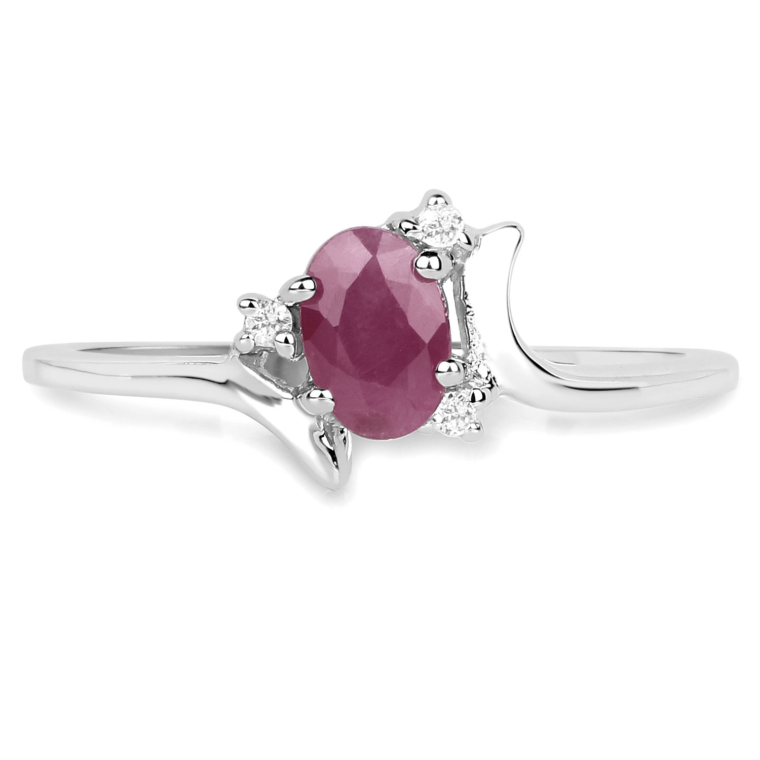 0.61 Carat Genuine Ruby and White Topaz .925 Sterling Silver Ring