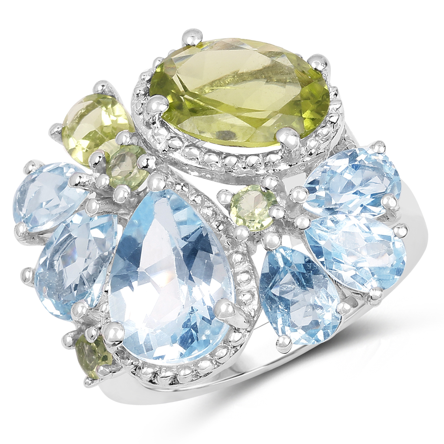 8.05 Carat Genuine Peridot & Blue Topaz .925 Sterling Silver Ring