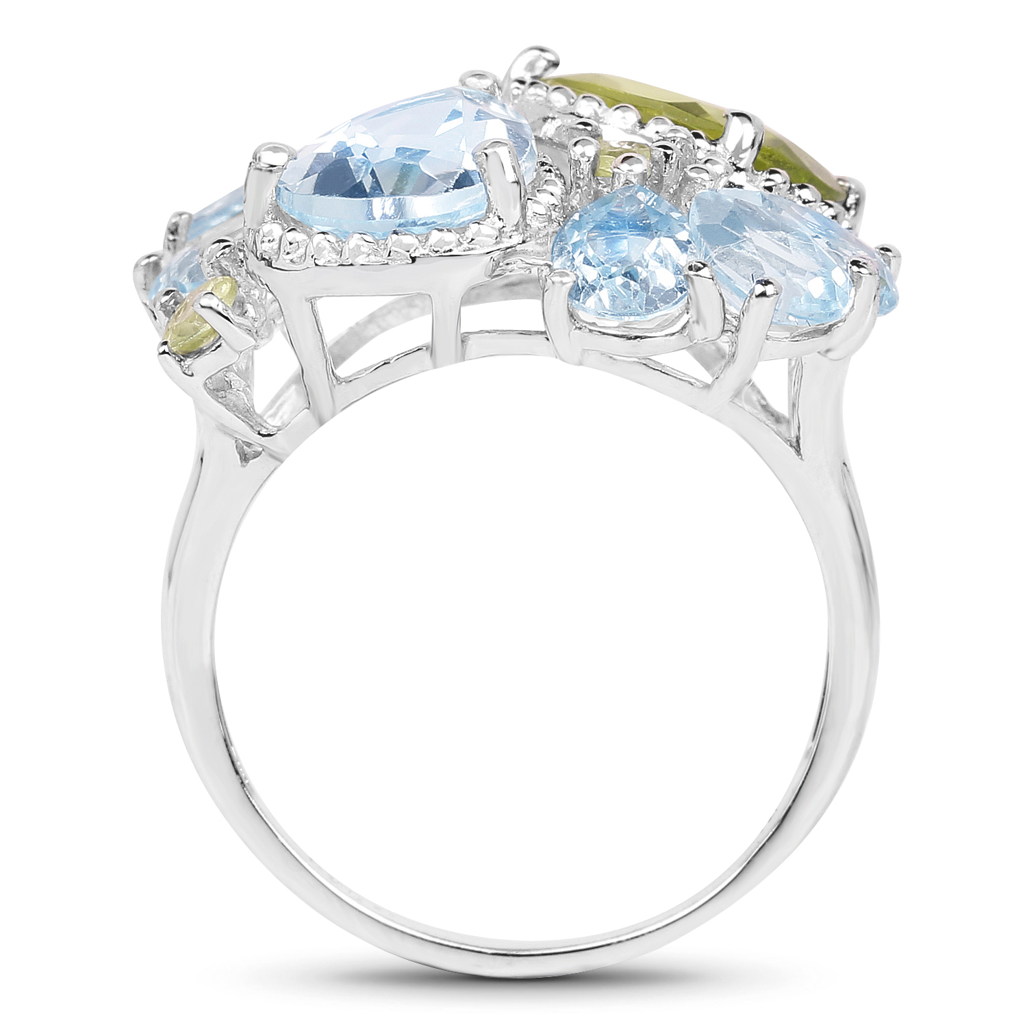 8.05 Carat Genuine Peridot & Blue Topaz .925 Sterling Silver Ring