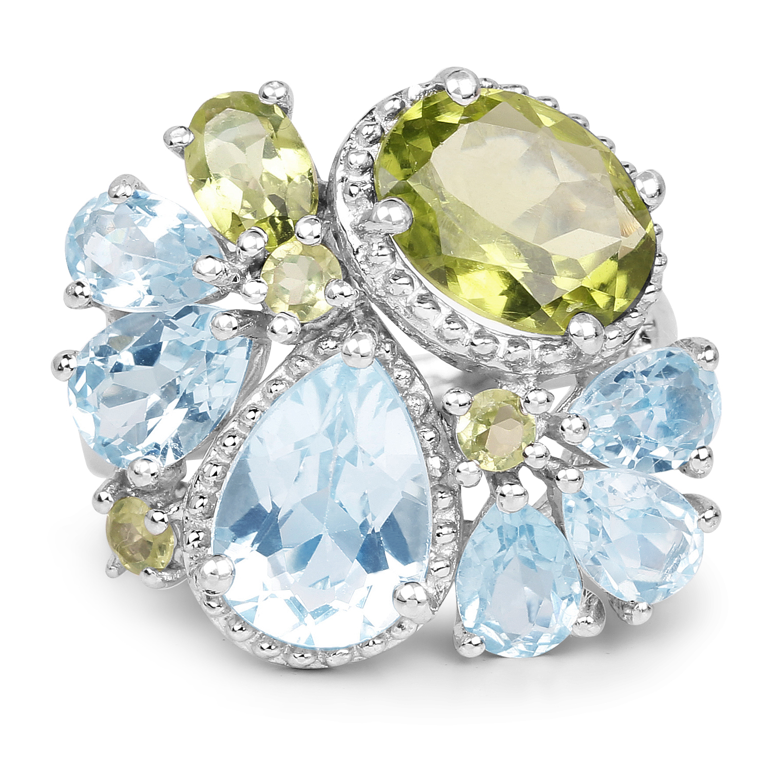 8.05 Carat Genuine Peridot & Blue Topaz .925 Sterling Silver Ring