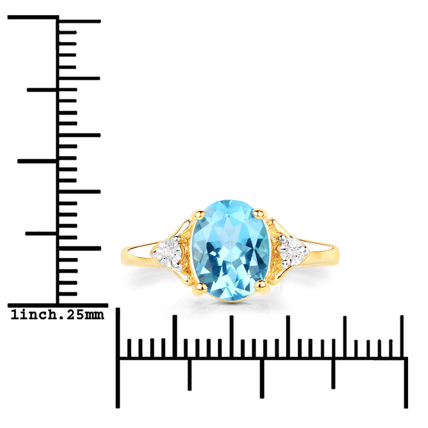 2.01 Carat Genuine Swiss Blue Topaz and White Zircon .925 Sterling Silver Ring