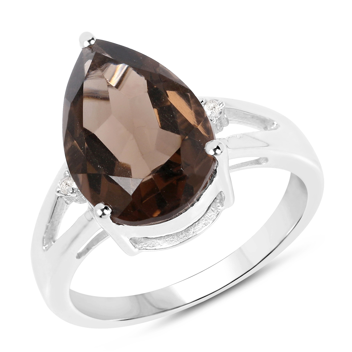 5.31 Carat Genuine Smoky Quartz & White Topaz .925 Sterling Silver Ring