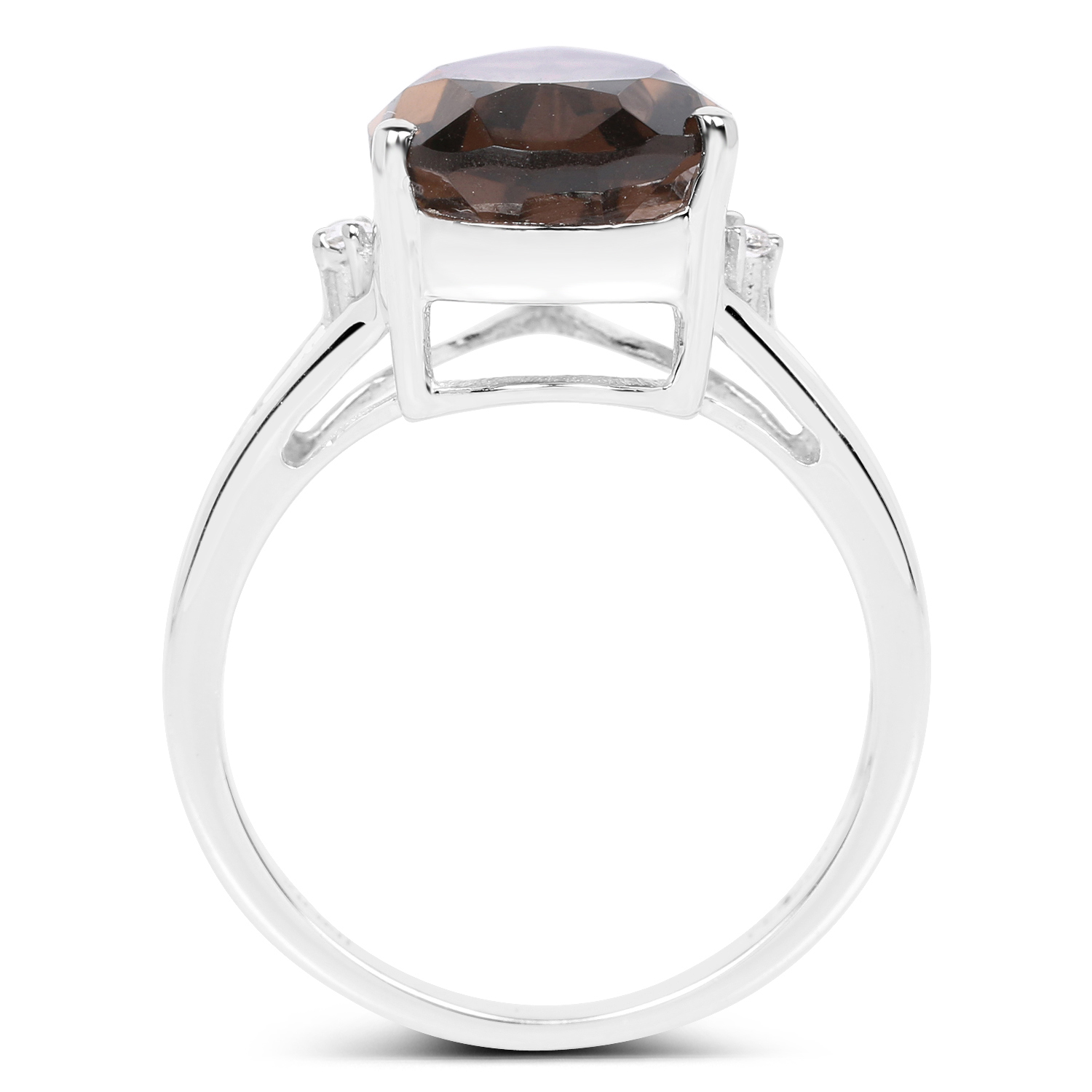 5.31 Carat Genuine Smoky Quartz & White Topaz .925 Sterling Silver Ring