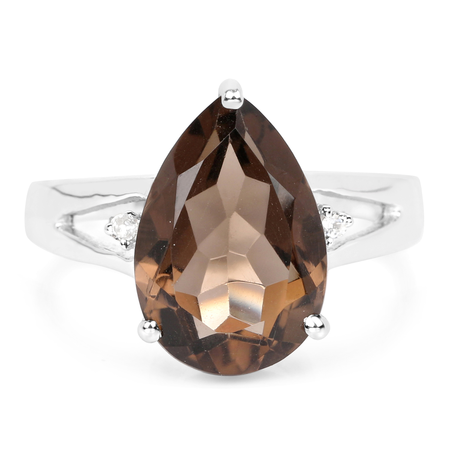 5.31 Carat Genuine Smoky Quartz & White Topaz .925 Sterling Silver Ring