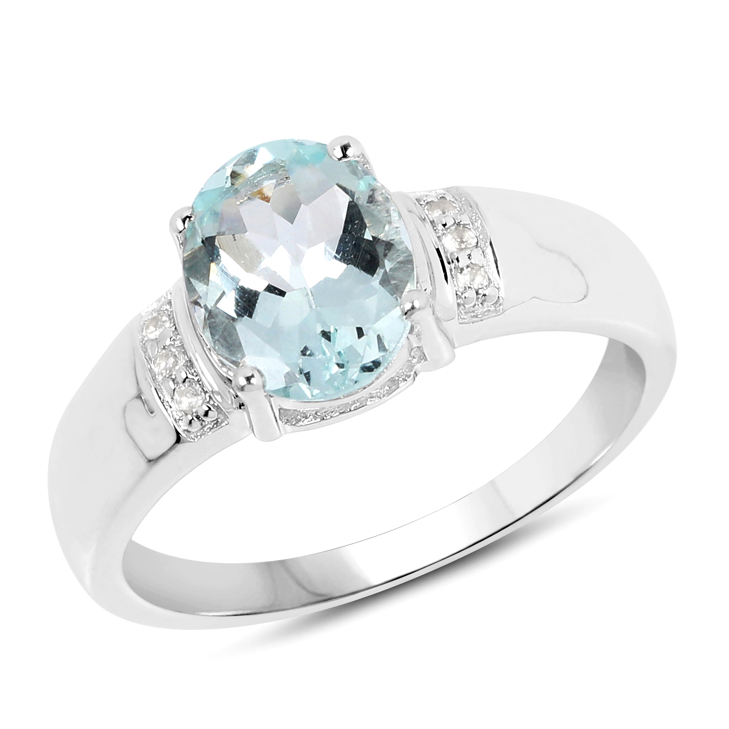 1.55 Carat Genuine Aquamarine & White Topaz .925 Sterling Silver Ring