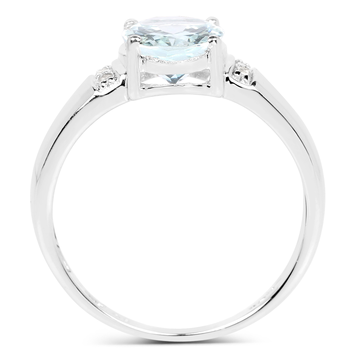 1.55 Carat Genuine Aquamarine & White Topaz .925 Sterling Silver Ring