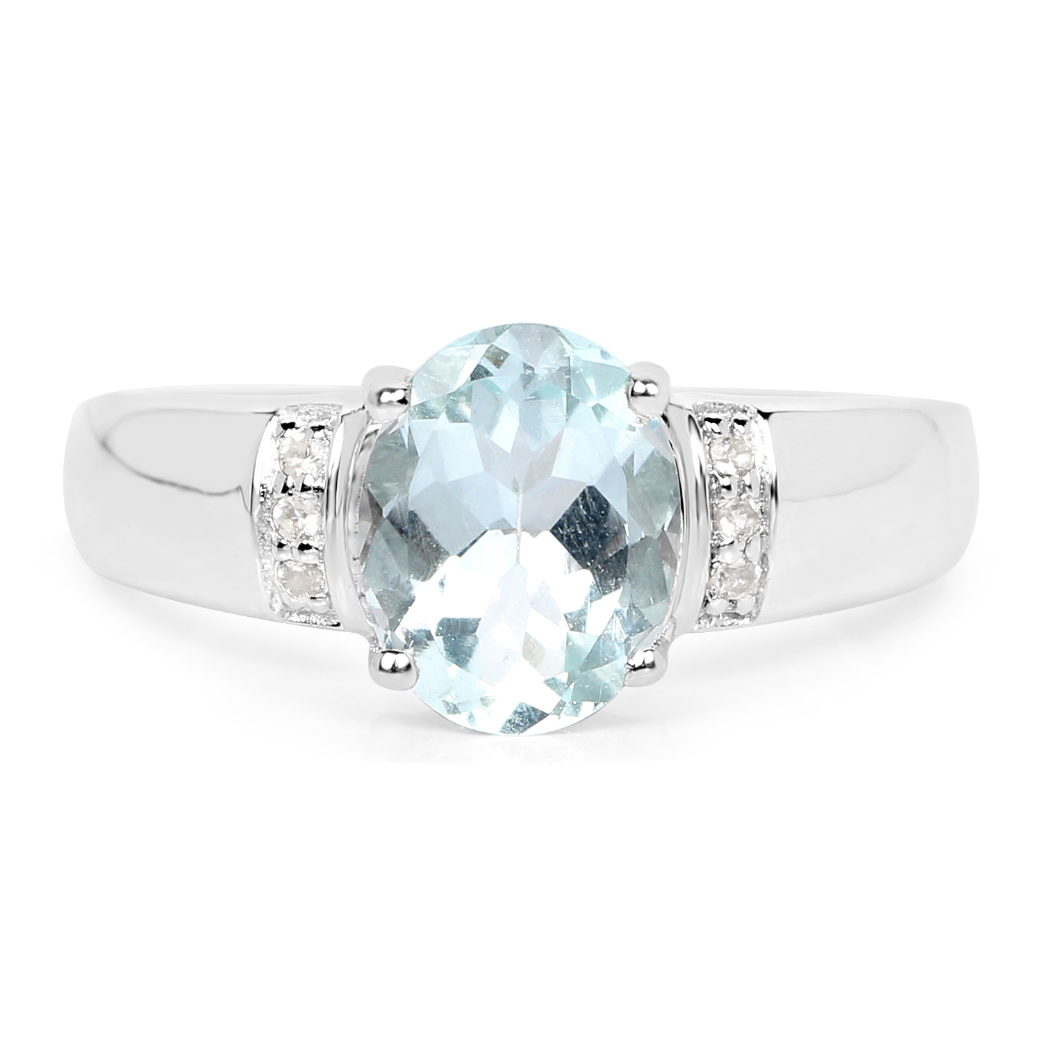 1.55 Carat Genuine Aquamarine & White Topaz .925 Sterling Silver Ring