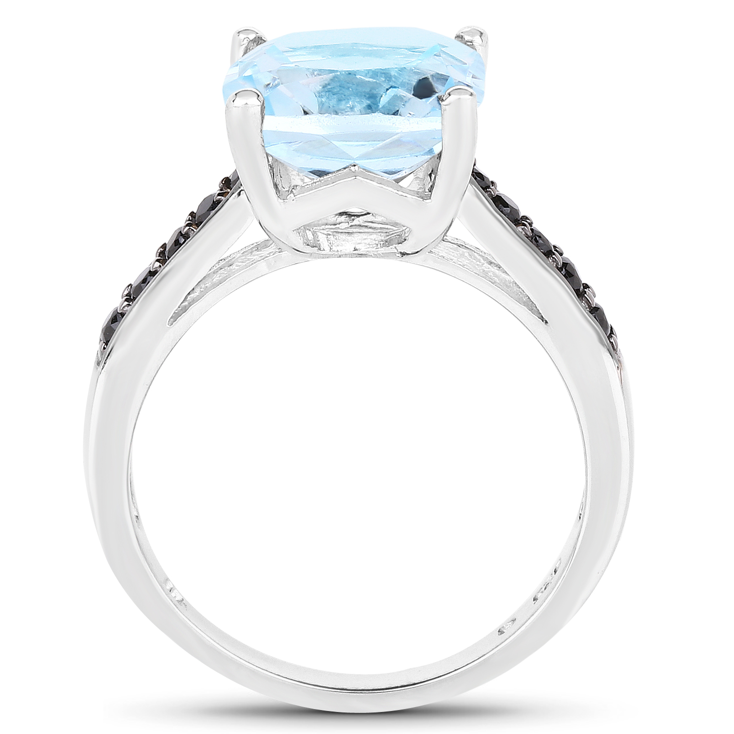 4.69 Carat Genuine Blue Topaz and Black Spinel .925 Sterling Silver Ring