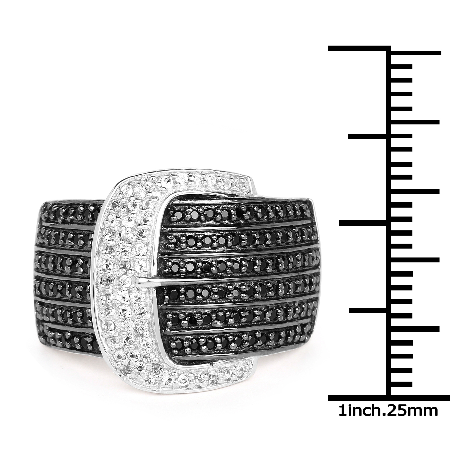 0.85 Carat Genuine Black Spinel & White Topaz .925 Sterling Silver Ring