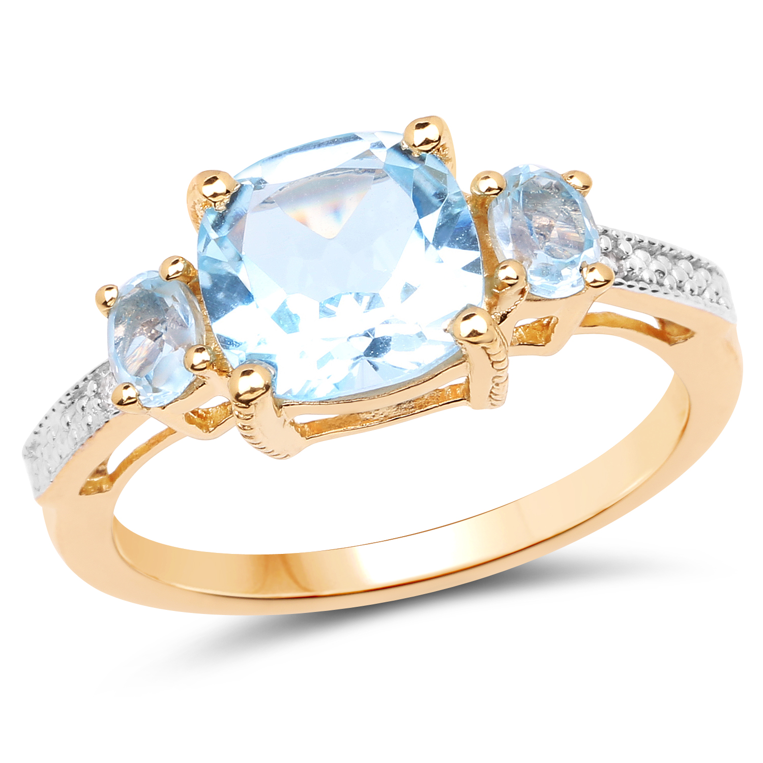 14K Yellow Gold Plated 2.68 Carat Genuine Blue Topaz and 0.01 ct 