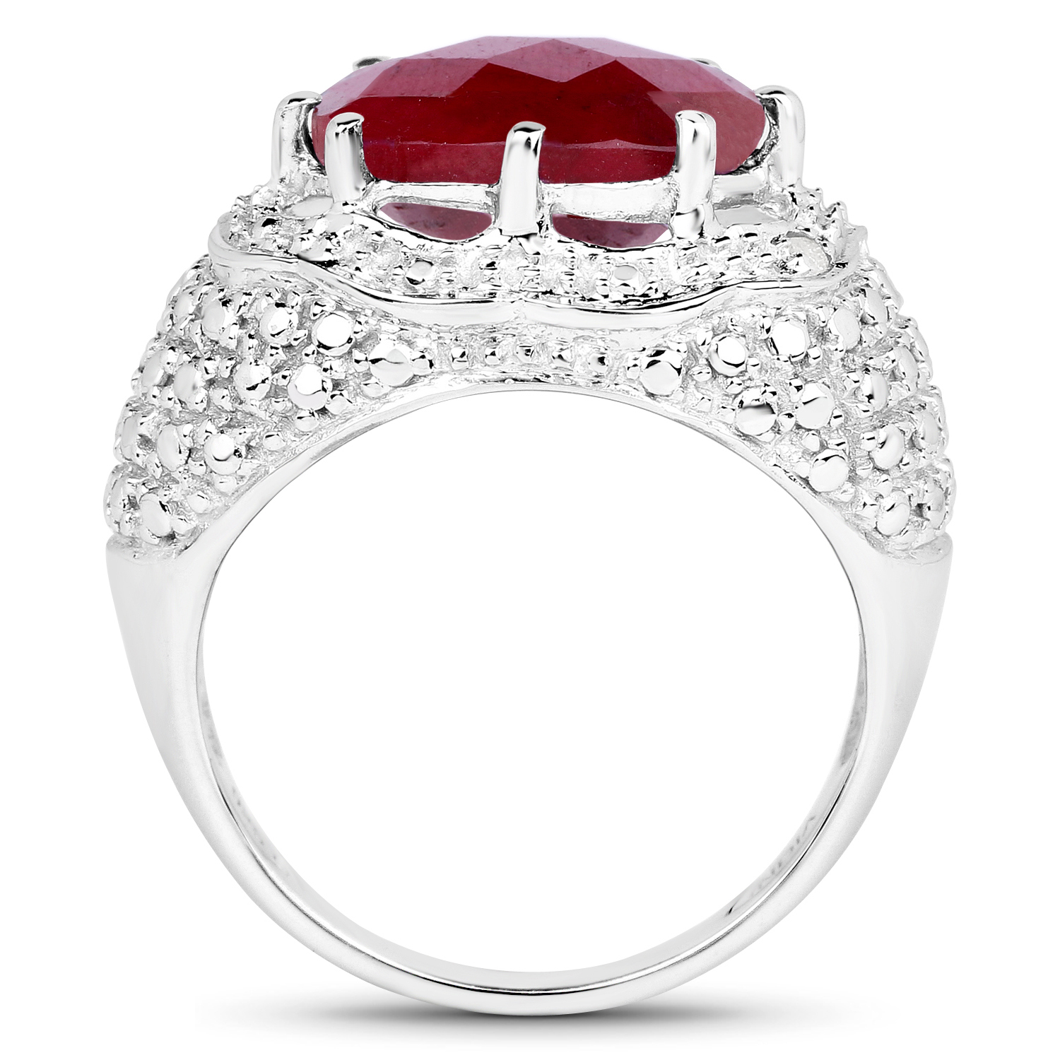 14K White Gold Plated 5.25 Carat Genuine Dyed Ruby and 0.02 ct.t.w Genuine Diamond Accents Sterling Silver Ring