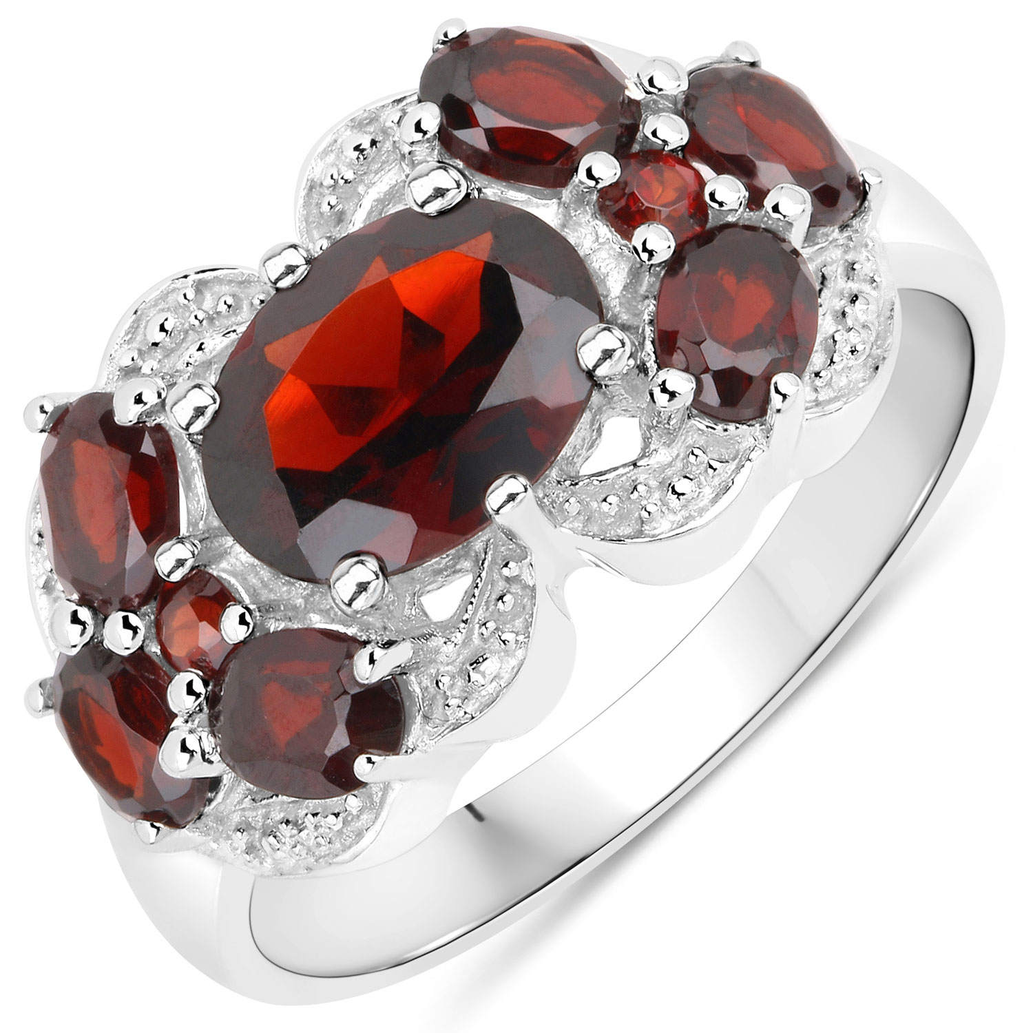 2.54 Carat Genuine Garnet and White Diamond .925 Sterling Silver Ring