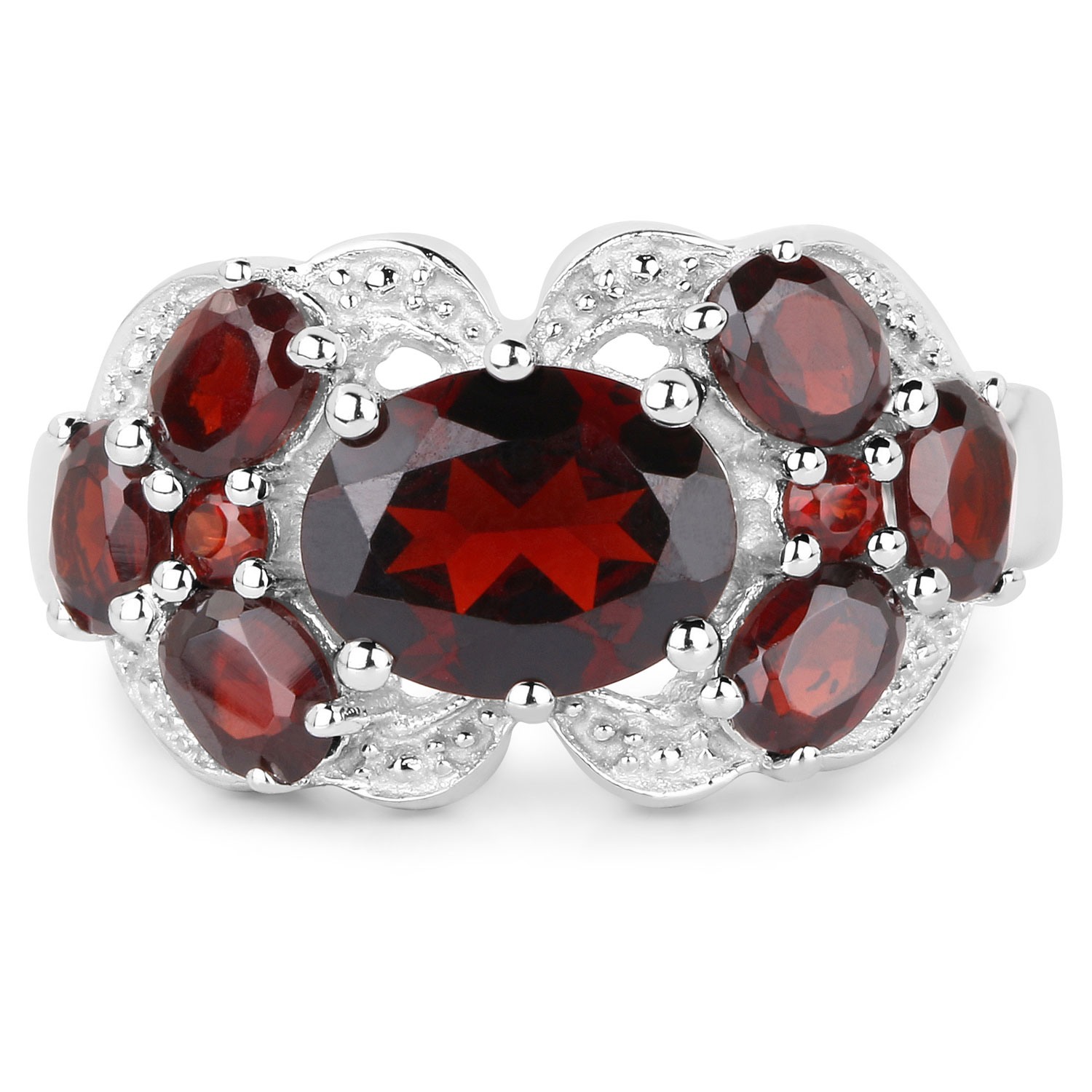 2.54 Carat Genuine Garnet and White Diamond .925 Sterling Silver Ring