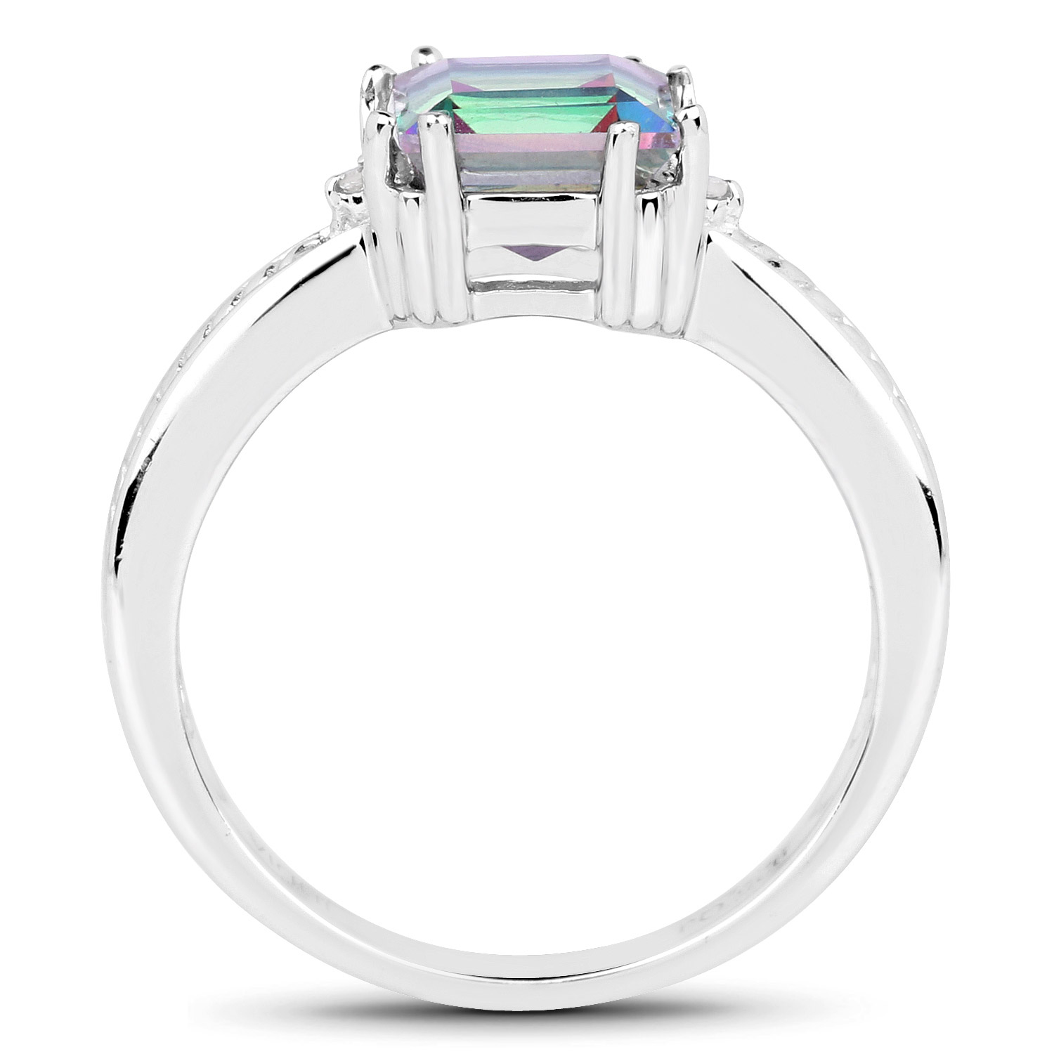2.16 Carat Genuine Rainbow Quartz and White Topaz .925 Sterling Silver Ring