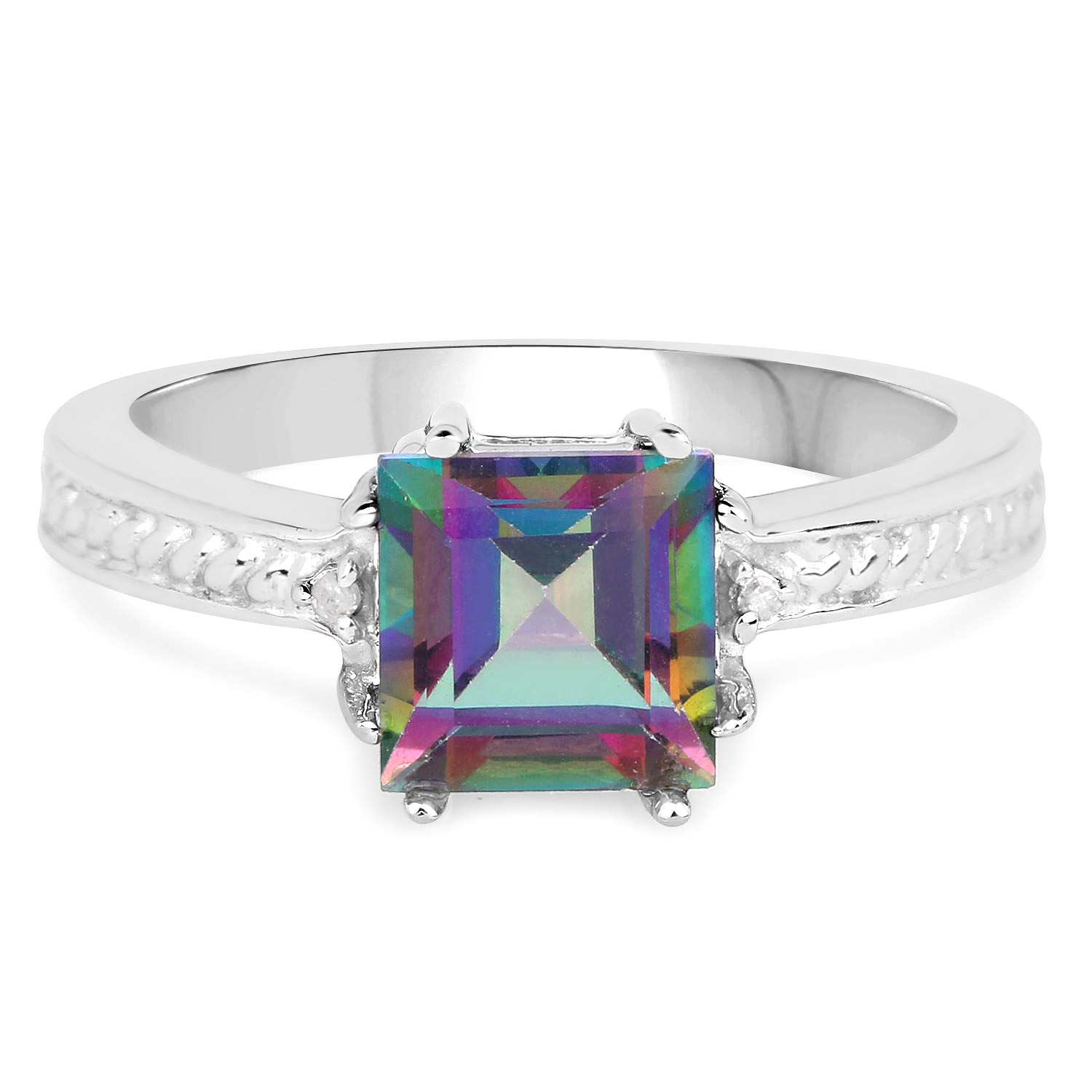 2.16 Carat Genuine Rainbow Quartz and White Topaz .925 Sterling Silver Ring
