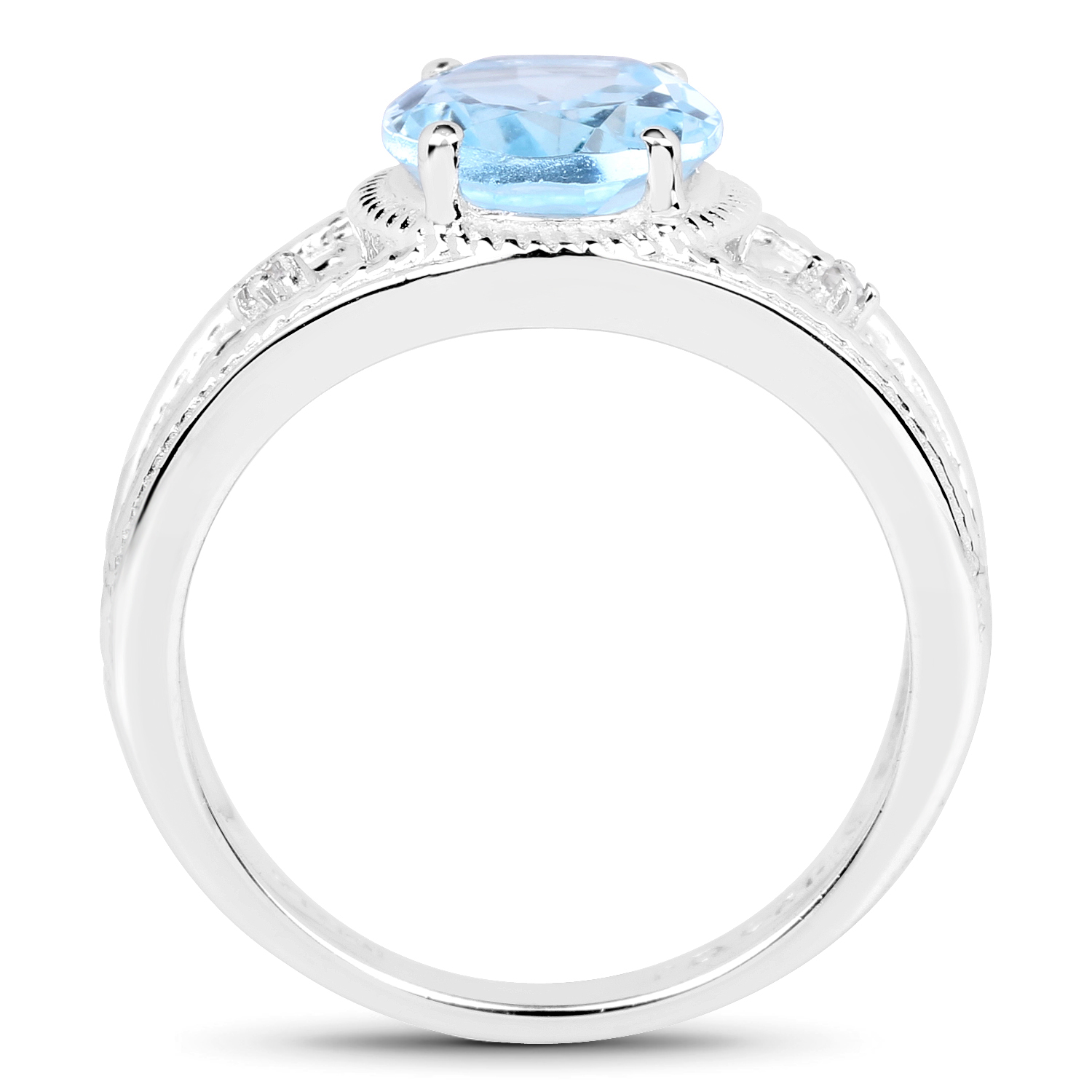 14K White Gold Plated 2.56 Carat Genuine Blue Topaz and White Topaz .925 Sterling Silver Ring