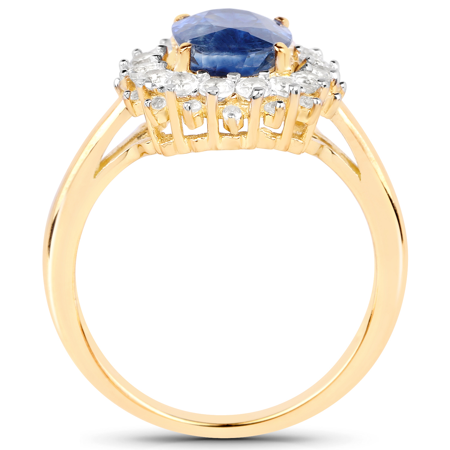 14K Yellow Gold Plated 2.94 Carat Genuine Kyanite and White Topaz .925 Sterling Silver Ring