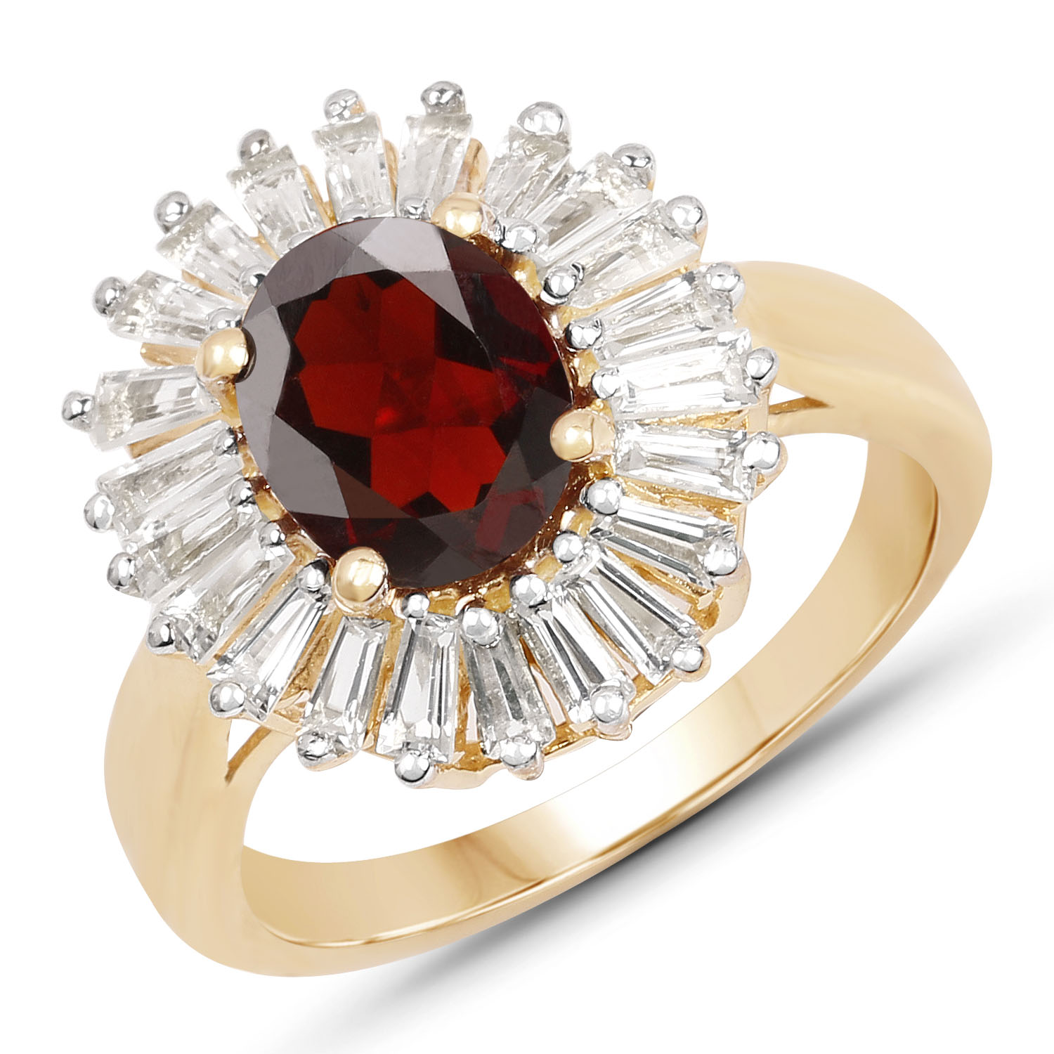 18K Yellow Gold Plated 2.27 Carat Genuine Garnet & White Topaz .925 Sterling Silver Ring