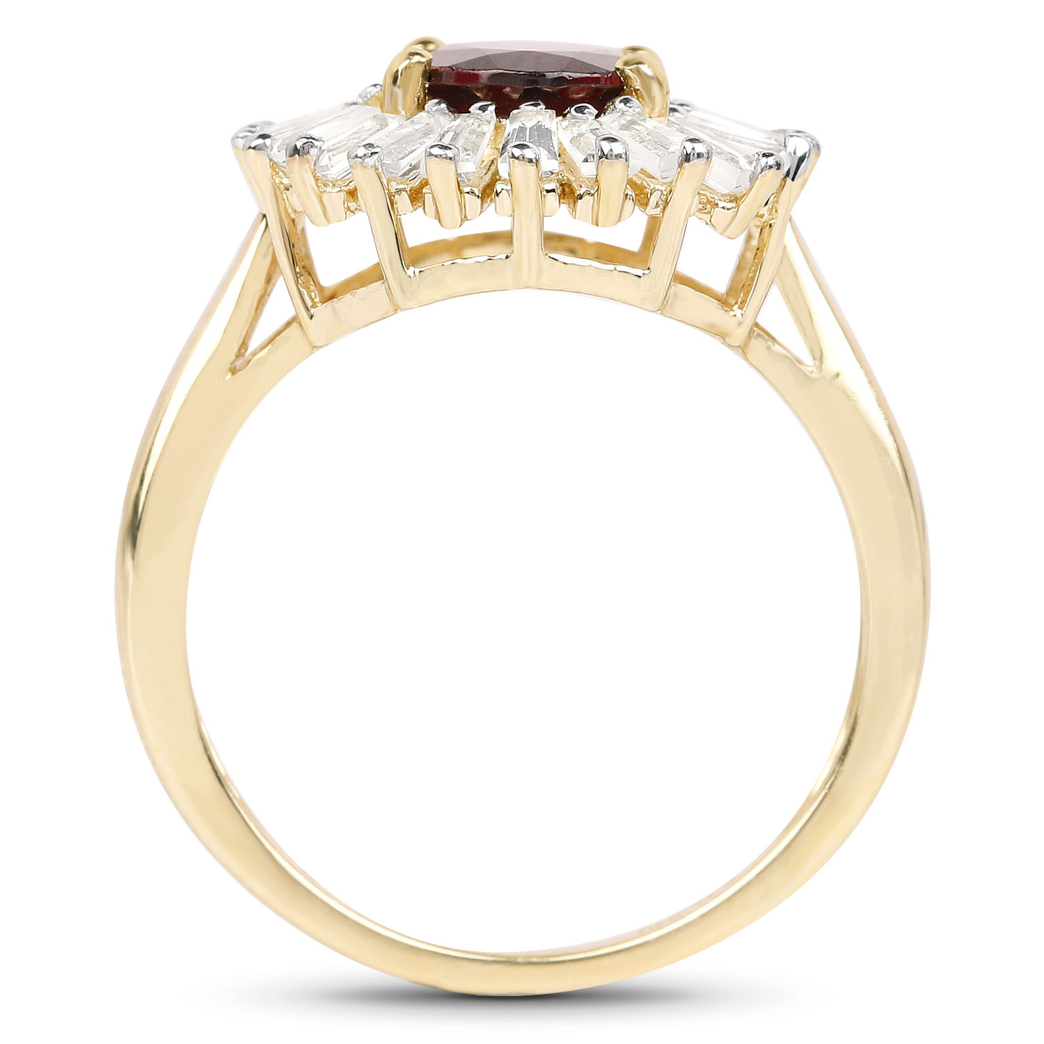 18K Yellow Gold Plated 2.27 Carat Genuine Garnet & White Topaz .925 Sterling Silver Ring