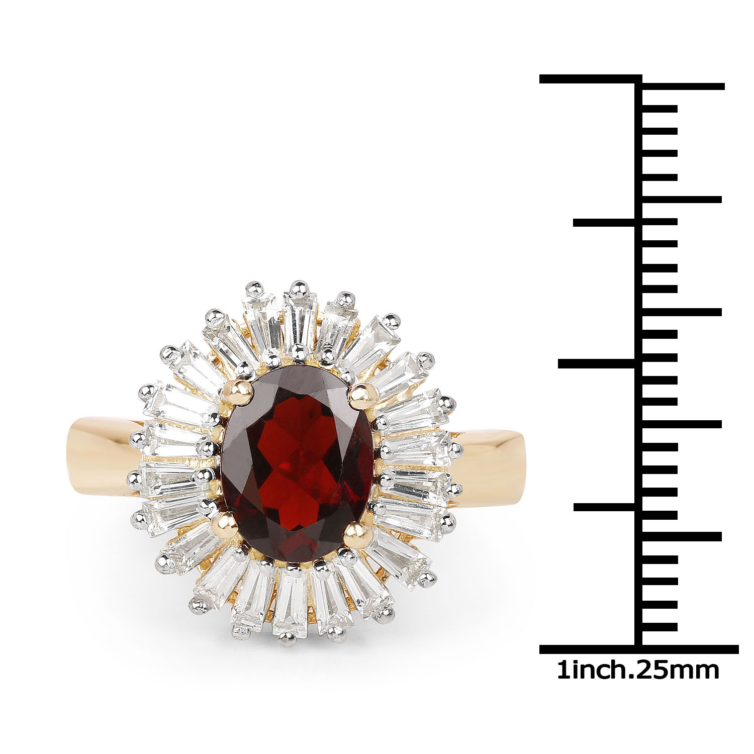 18K Yellow Gold Plated 2.27 Carat Genuine Garnet & White Topaz .925 Sterling Silver Ring